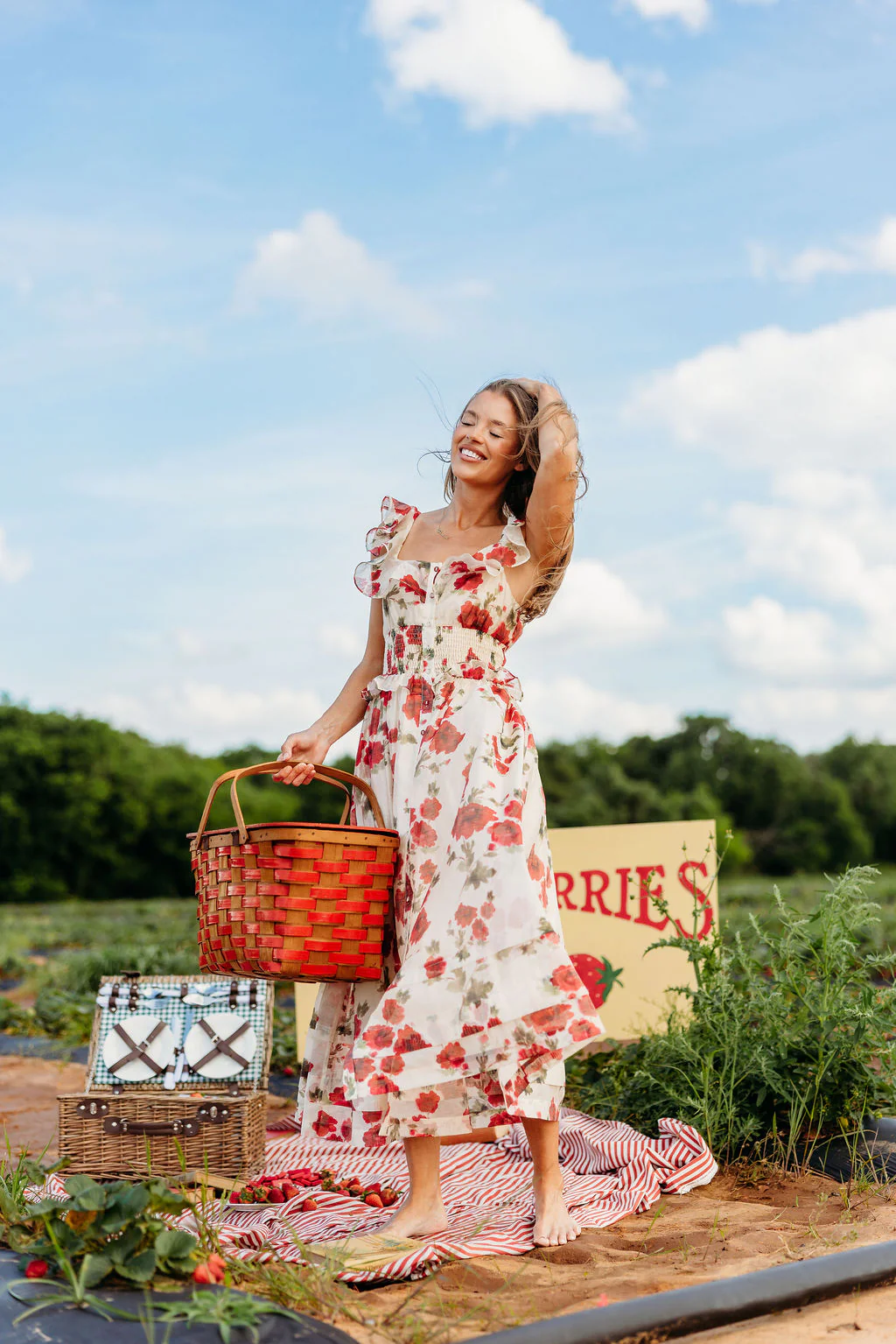 Pamela Floral Midi Dress in Red - Image 8