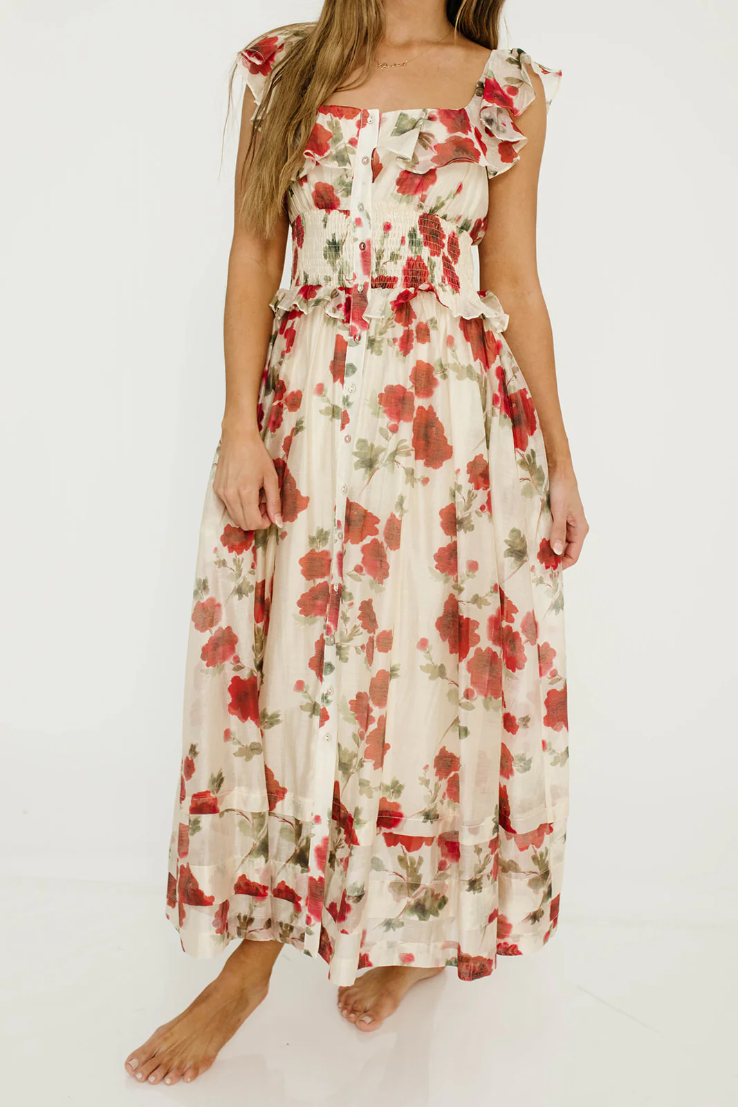 Pamela Floral Midi Dress in Red - Image 9