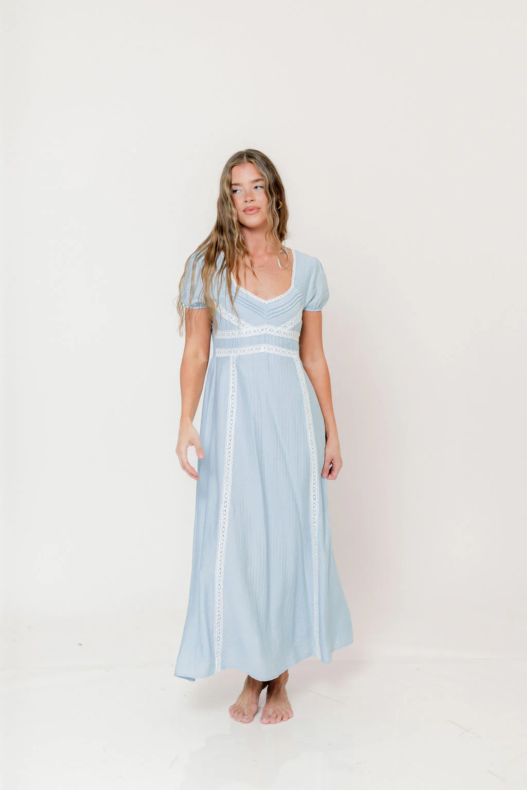 Percy Lace Trim Maxi Dress in Light Blue - Image 2