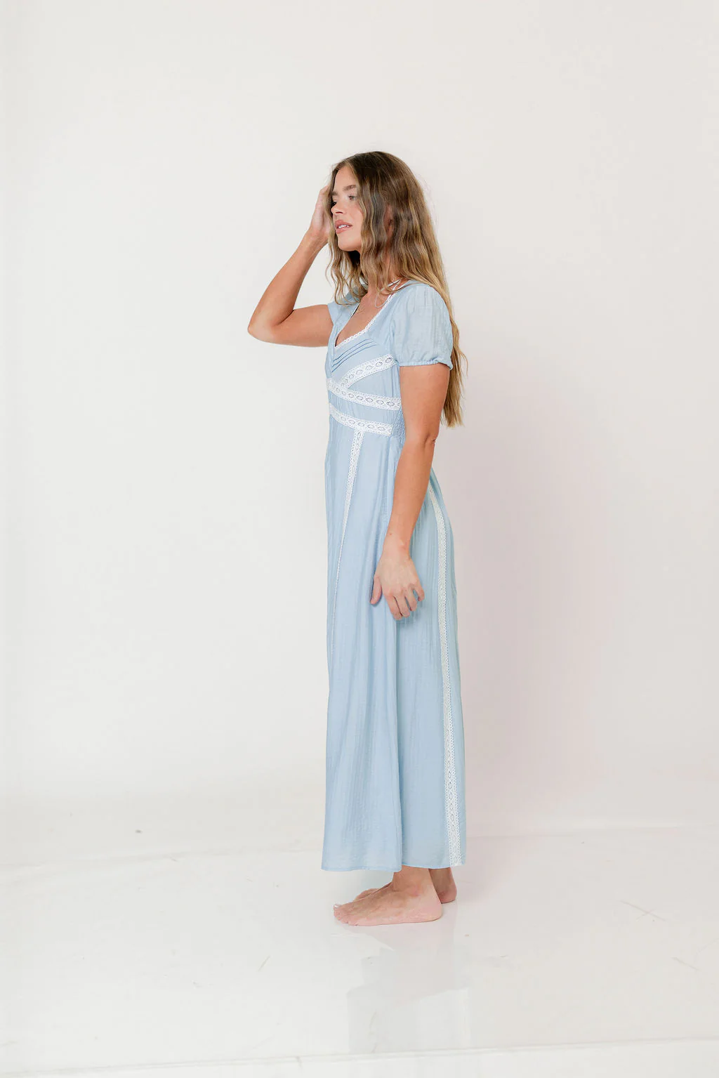Percy Lace Trim Maxi Dress in Light Blue - Image 5
