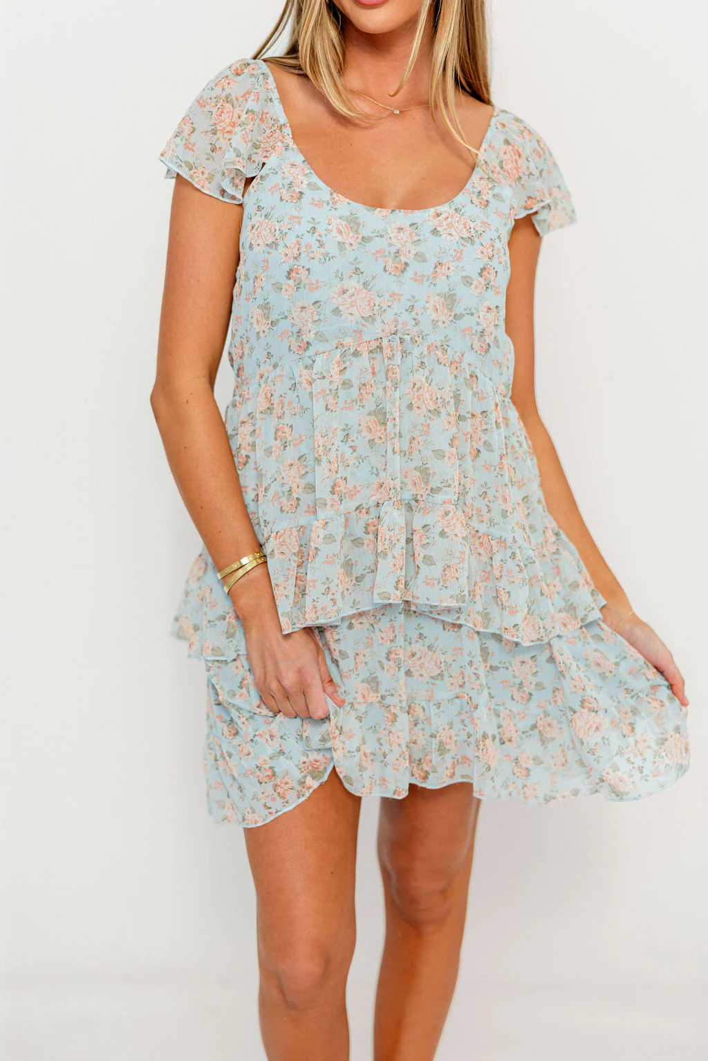 Petalune Ruffle Mini Dress in Light Blue - Image 4