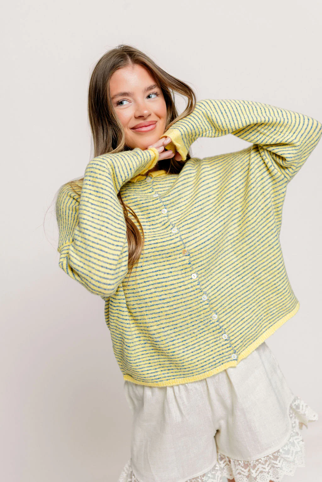 Piper Pin Striped Cardigan in Butter