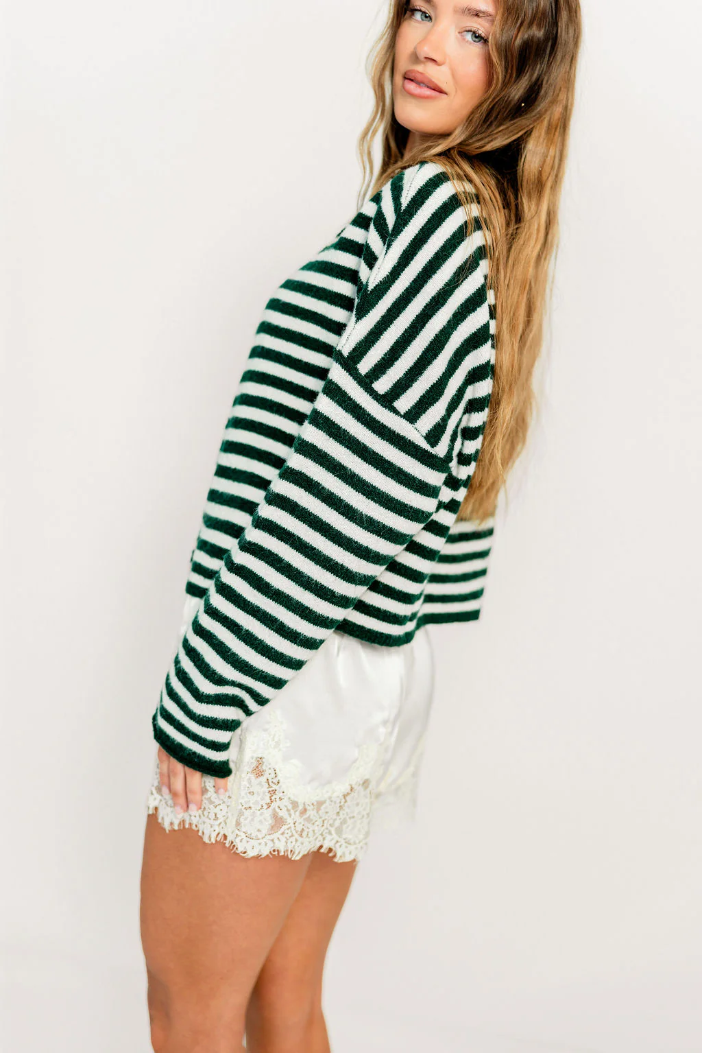Piper Striped Cardigan in Forest - Image 3