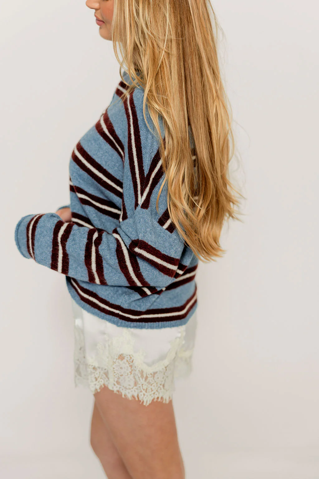 Piper Varsity Striped Cardigan in Dusty Blue - Image 4
