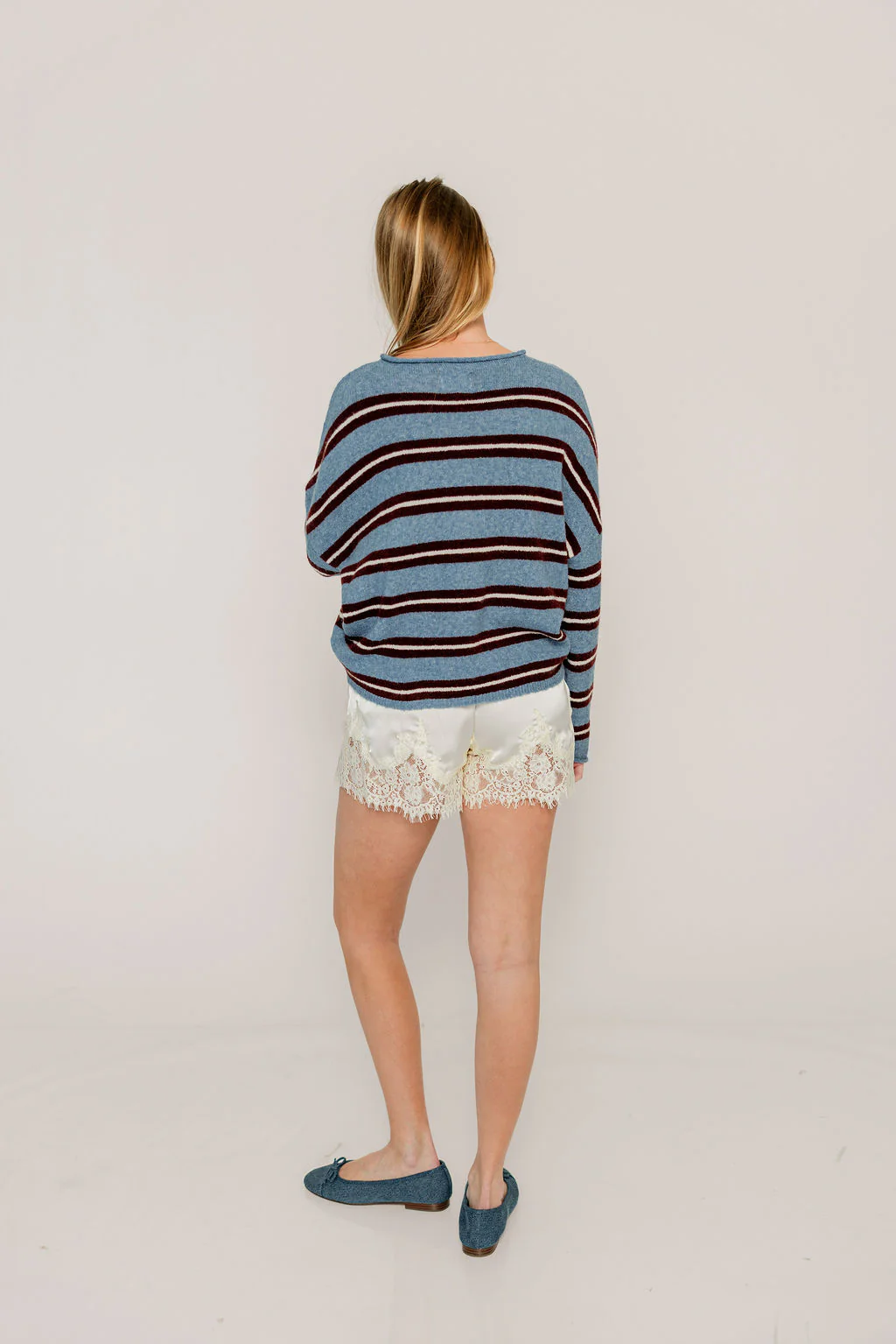 Piper Varsity Striped Cardigan in Dusty Blue - Image 6