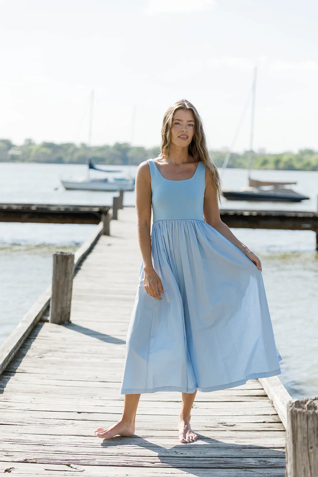 Addie Tank Midi Dress in Blue