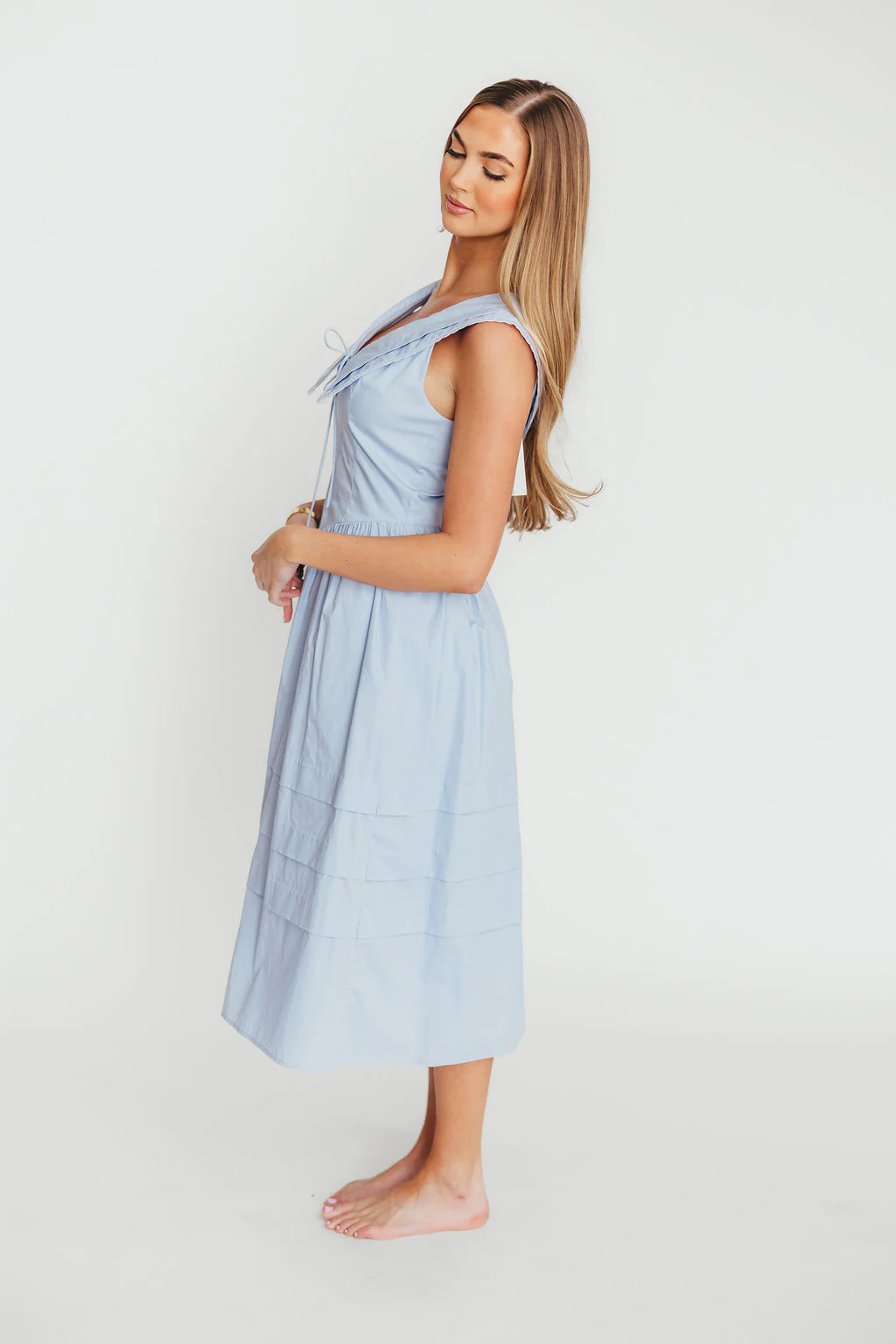 Sailor 100% Cotton Collared Midi Dress in Blue - Image 3