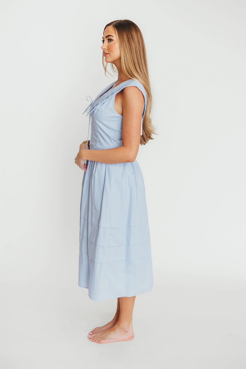 Sailor 100% Cotton Collared Midi Dress in Blue - Image 4