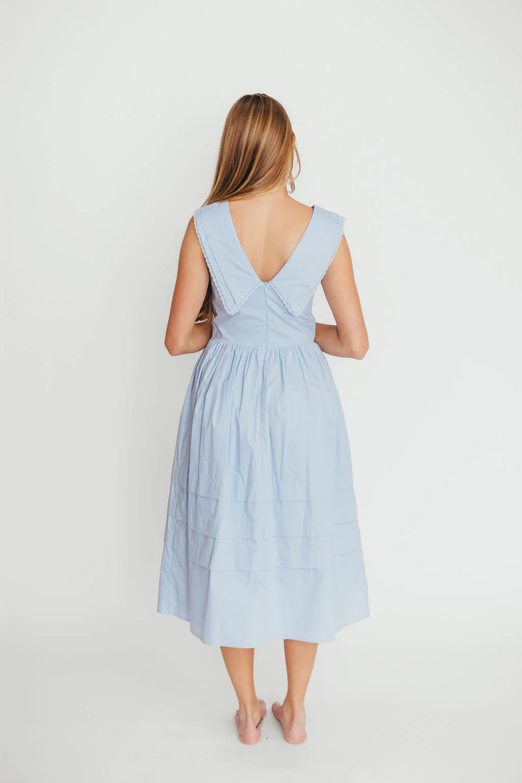 Sailor 100% Cotton Collared Midi Dress in Blue - Image 5