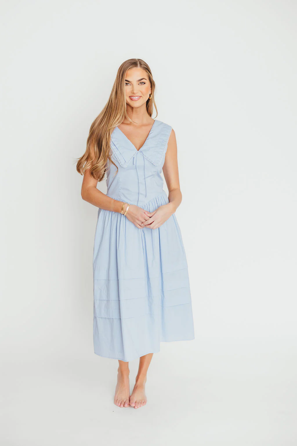 Sailor 100% Cotton Collared Midi Dress in Blue - Image 6