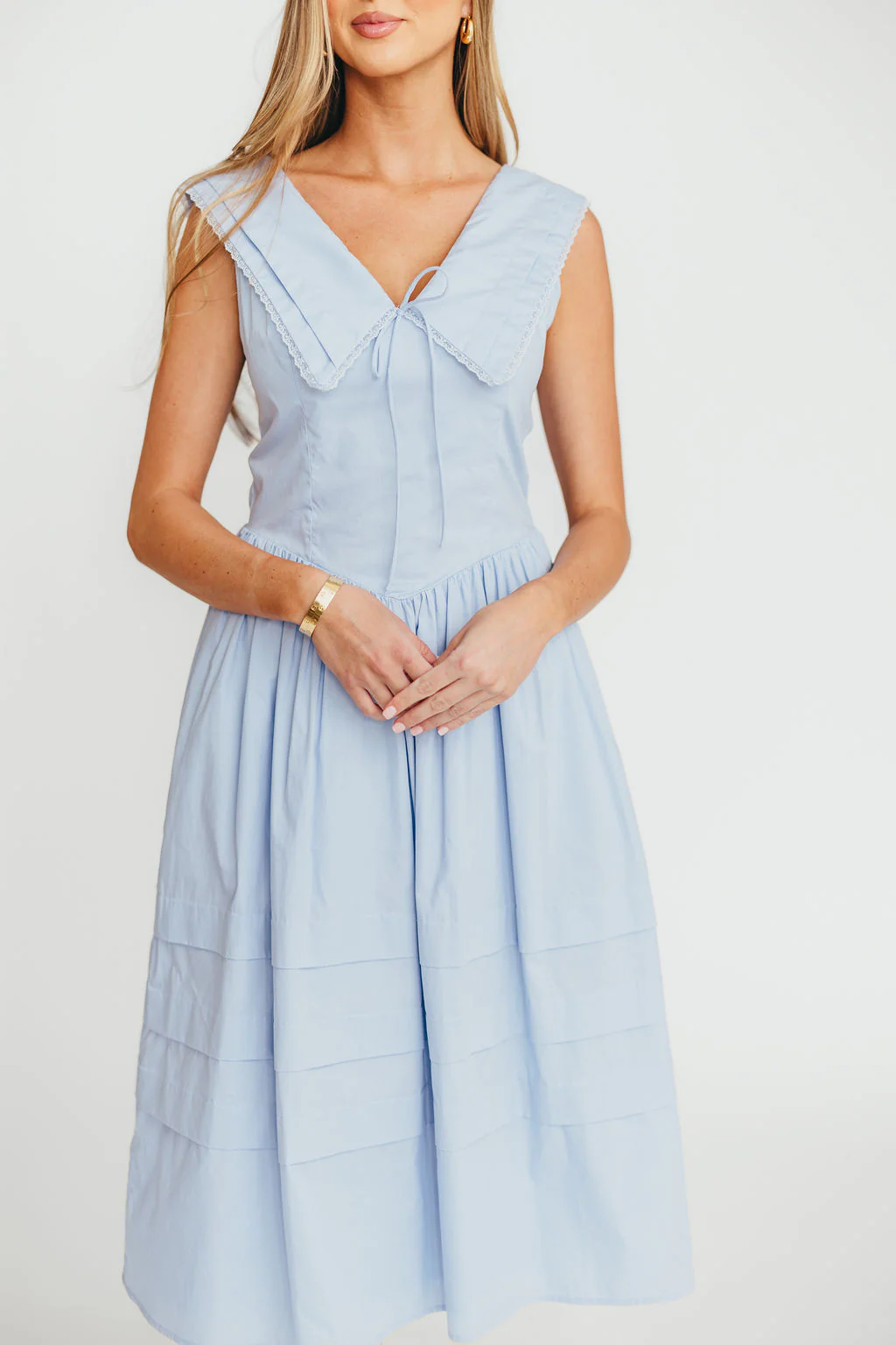 Sailor 100% Cotton Collared Midi Dress in Blue - Image 7