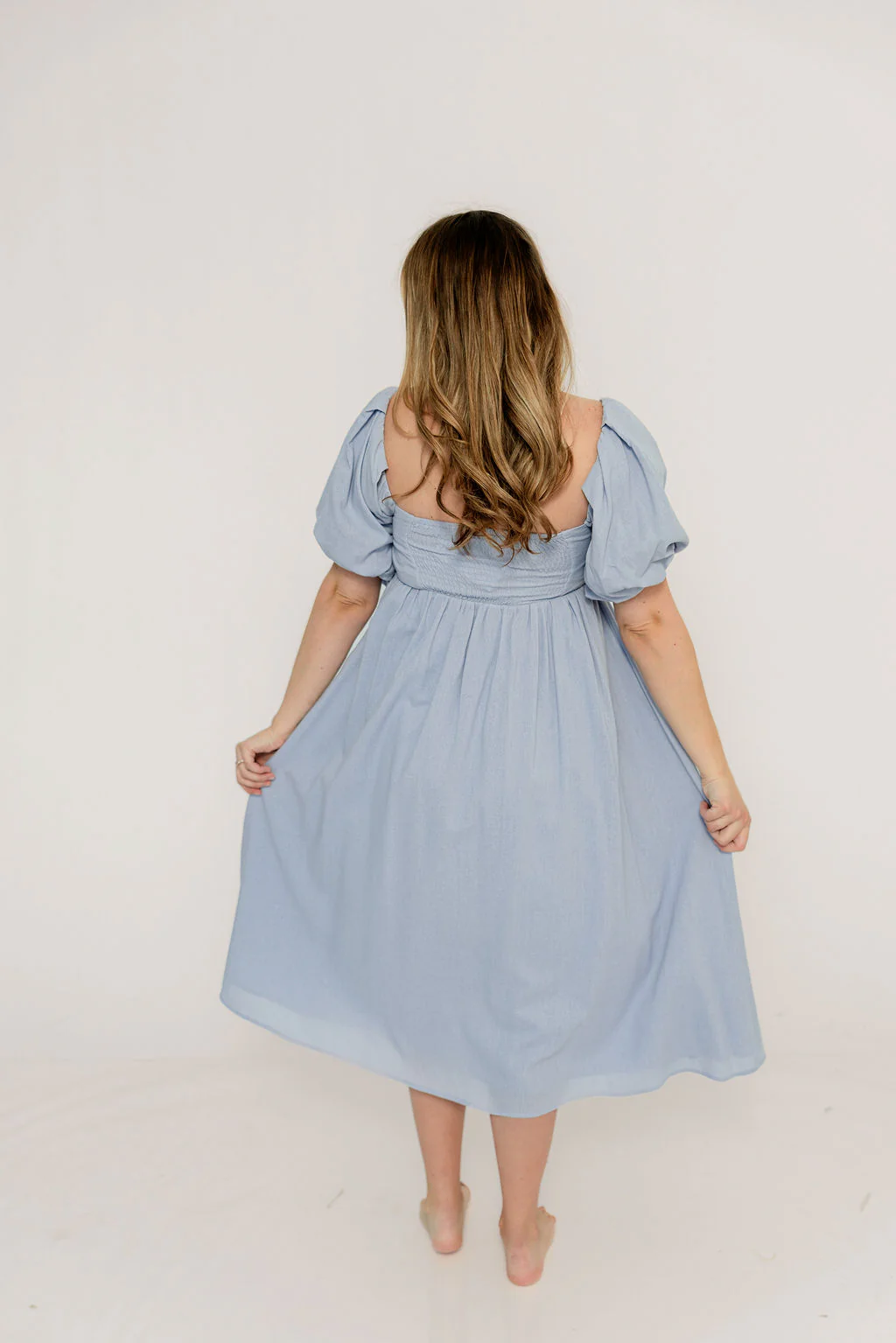 Hamilton Midi Dress in Light Blue - Bump Friendly & Inclusive Sizing (S-2XL) - Image 10