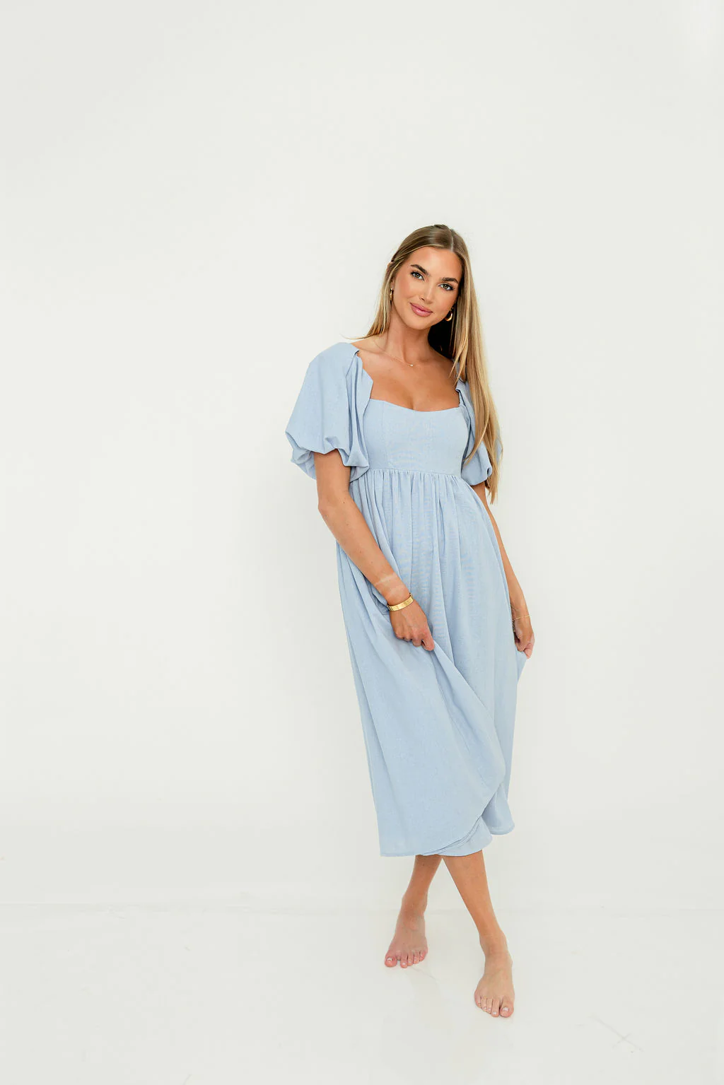 Hamilton Midi Dress in Light Blue - Bump Friendly & Inclusive Sizing (S-2XL) - Image 12