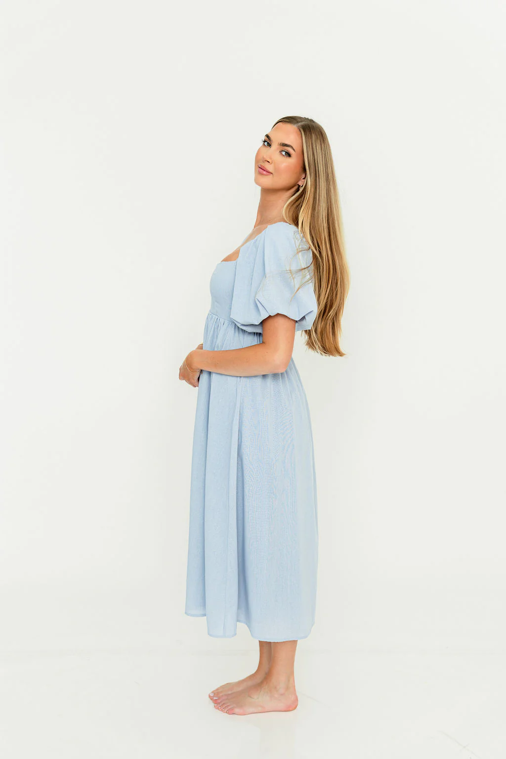 Hamilton Midi Dress in Light Blue - Bump Friendly & Inclusive Sizing (S-2XL) - Image 13