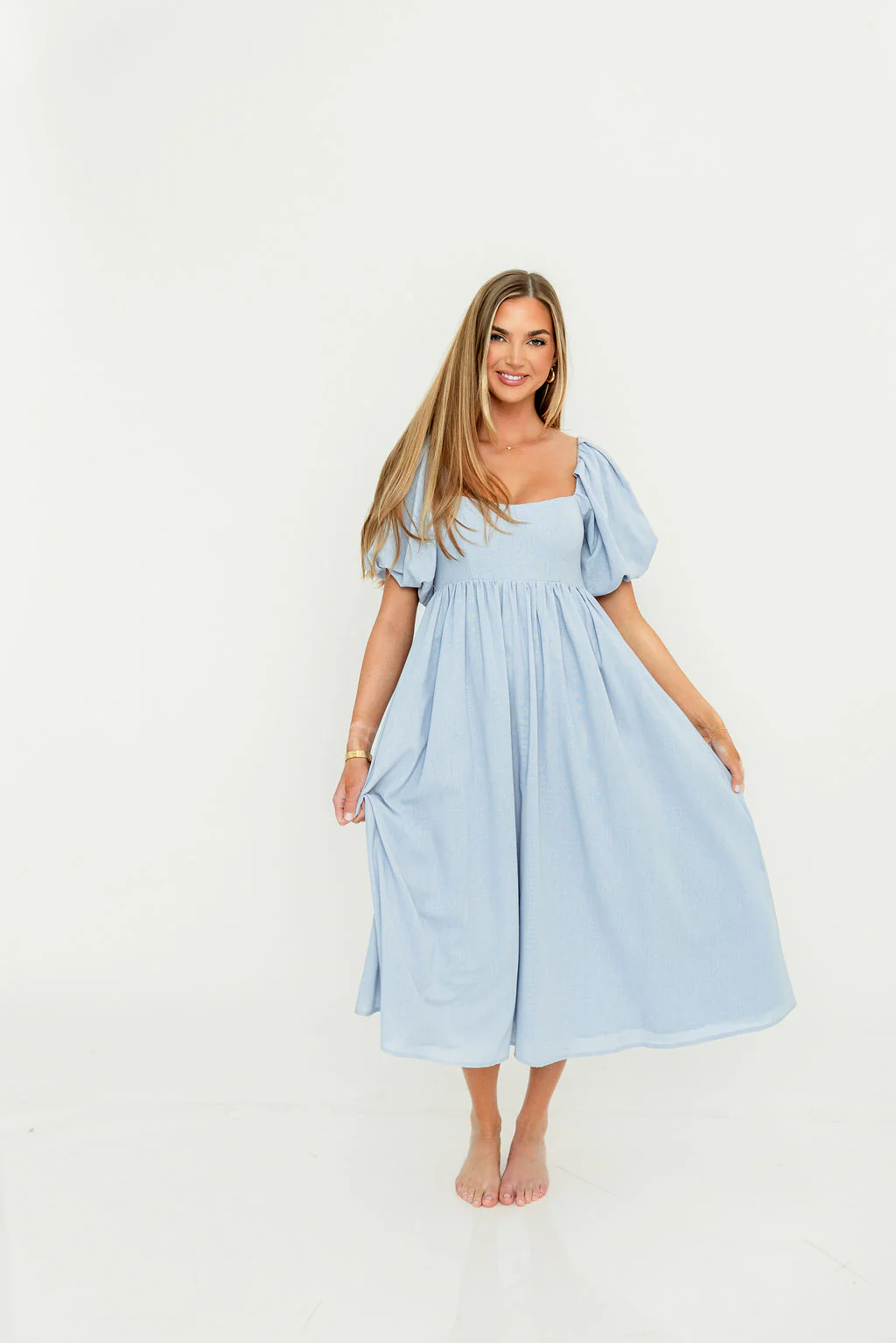 Hamilton Midi Dress in Light Blue - Bump Friendly & Inclusive Sizing (S-2XL) - Image 14