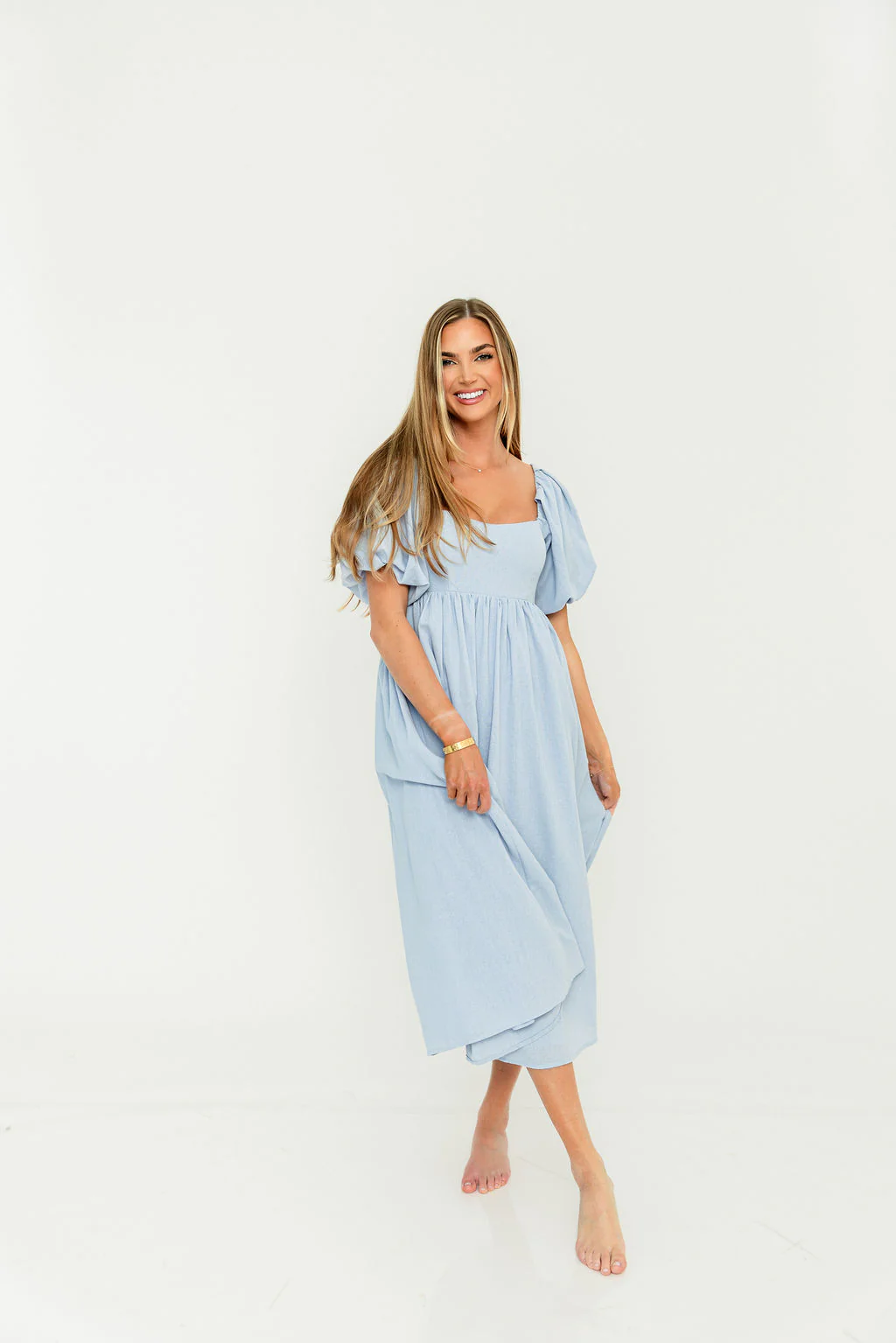 Hamilton Midi Dress in Light Blue - Bump Friendly & Inclusive Sizing (S-2XL) - Image 15