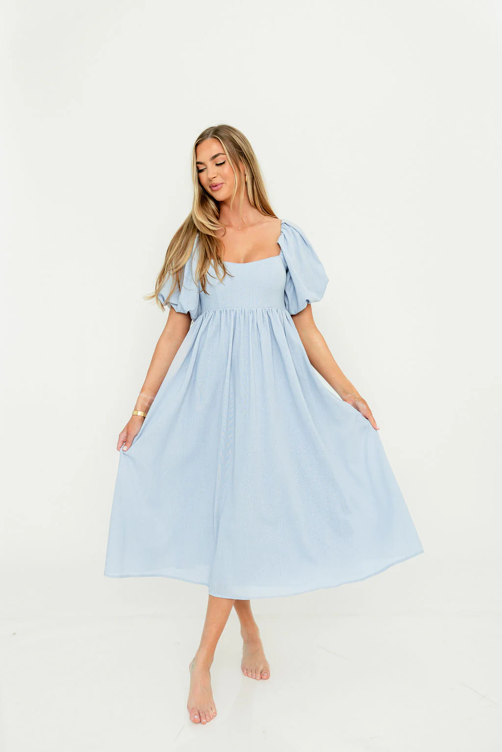Hamilton Midi Dress in Light Blue - Bump Friendly & Inclusive Sizing (S-2XL) - Image 16