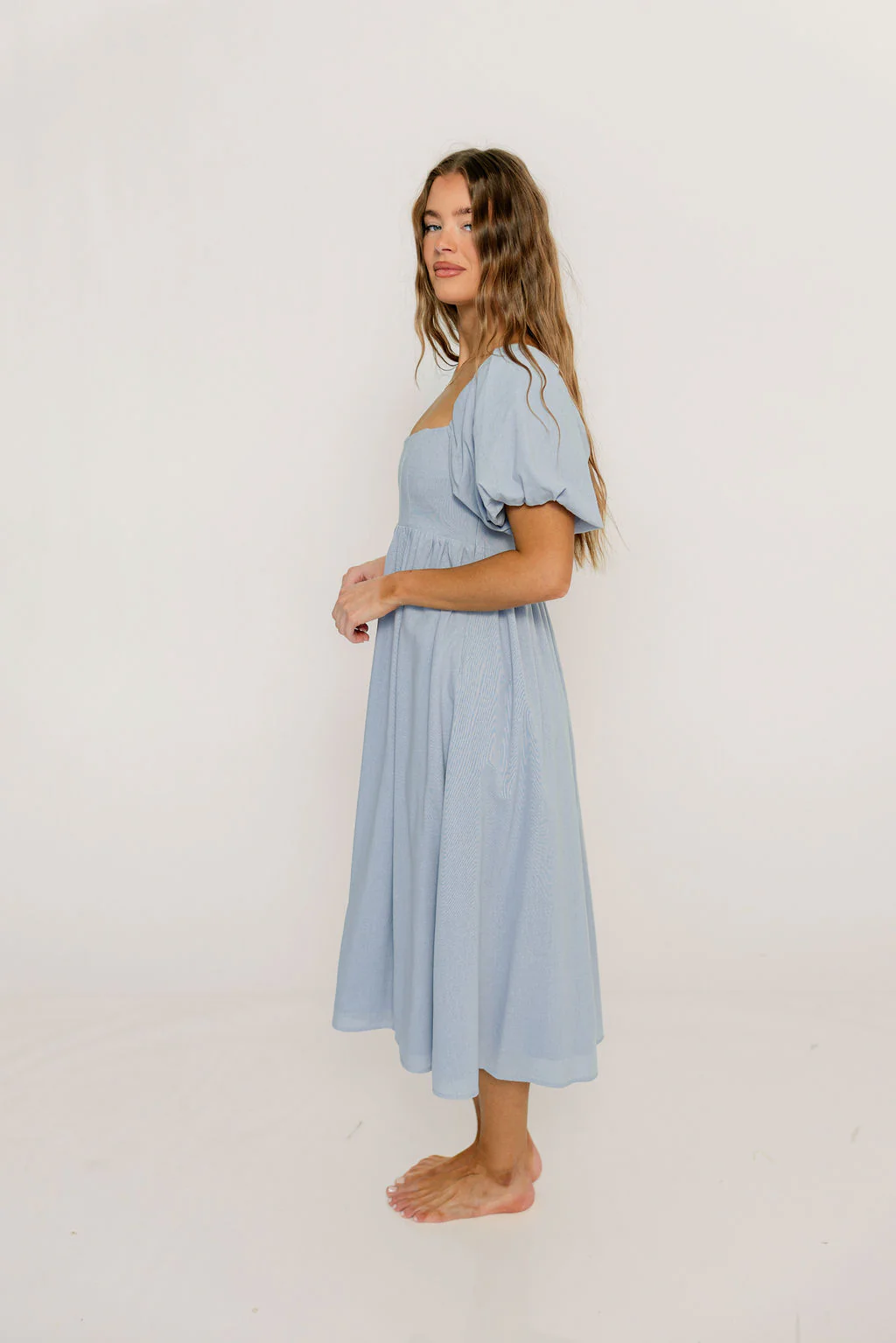 Hamilton Midi Dress in Light Blue - Bump Friendly & Inclusive Sizing (S-2XL) - Image 3