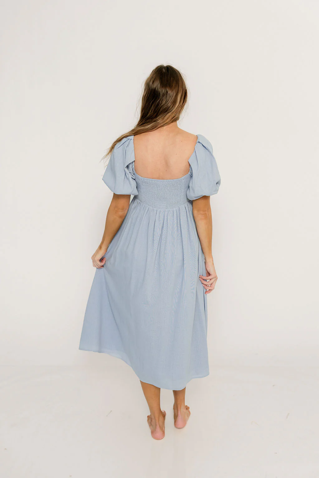 Hamilton Midi Dress in Light Blue - Bump Friendly & Inclusive Sizing (S-2XL) - Image 5
