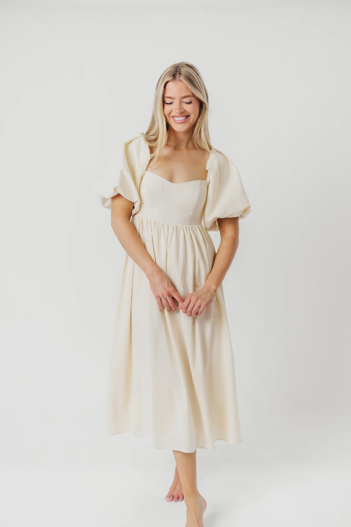Hamilton Midi Dress in Ivory - Bump Friendly & Inclusive Sizing (S-2XL) - Image 11