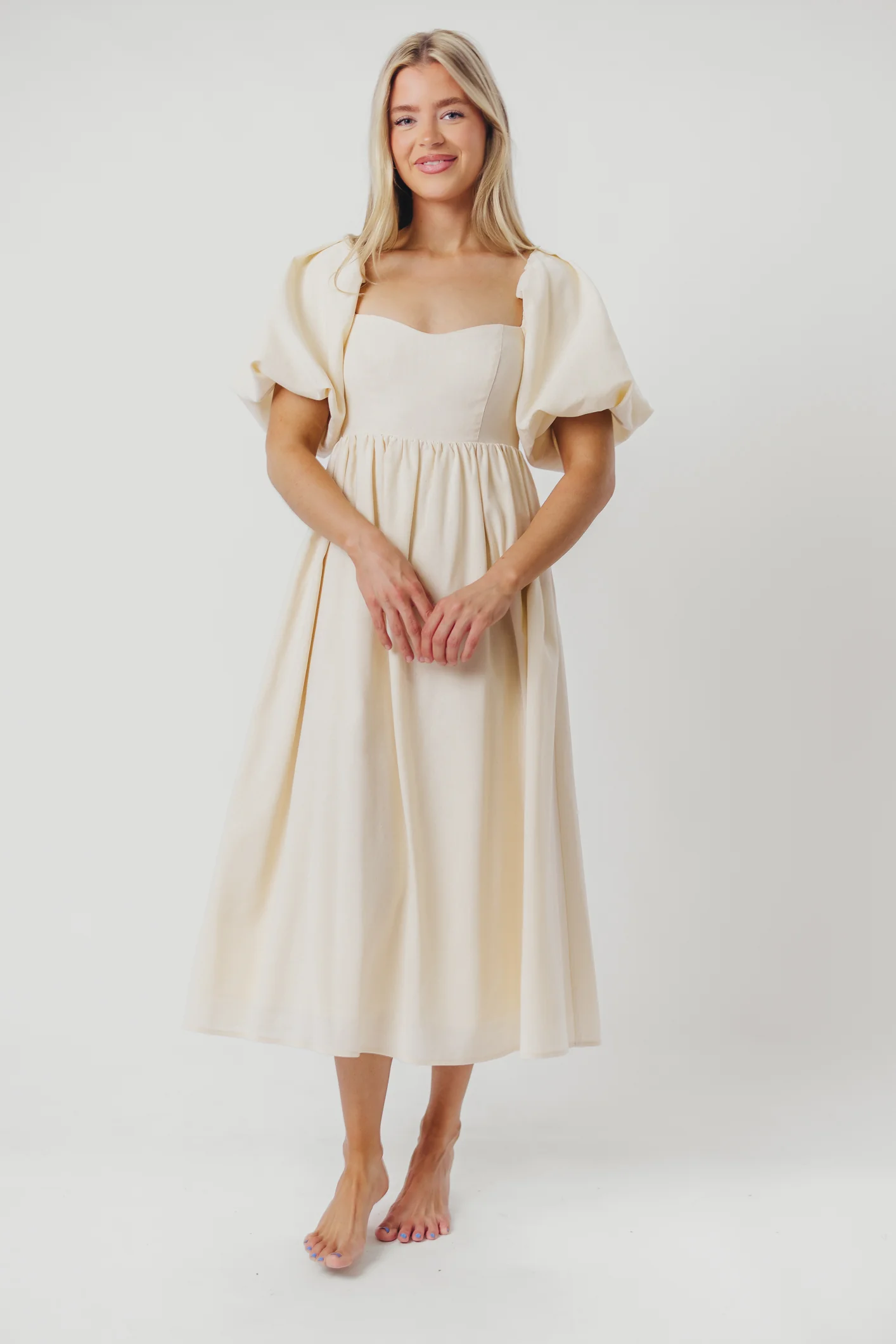 Hamilton Midi Dress in Ivory - Bump Friendly & Inclusive Sizing (S-2XL) - Image 12