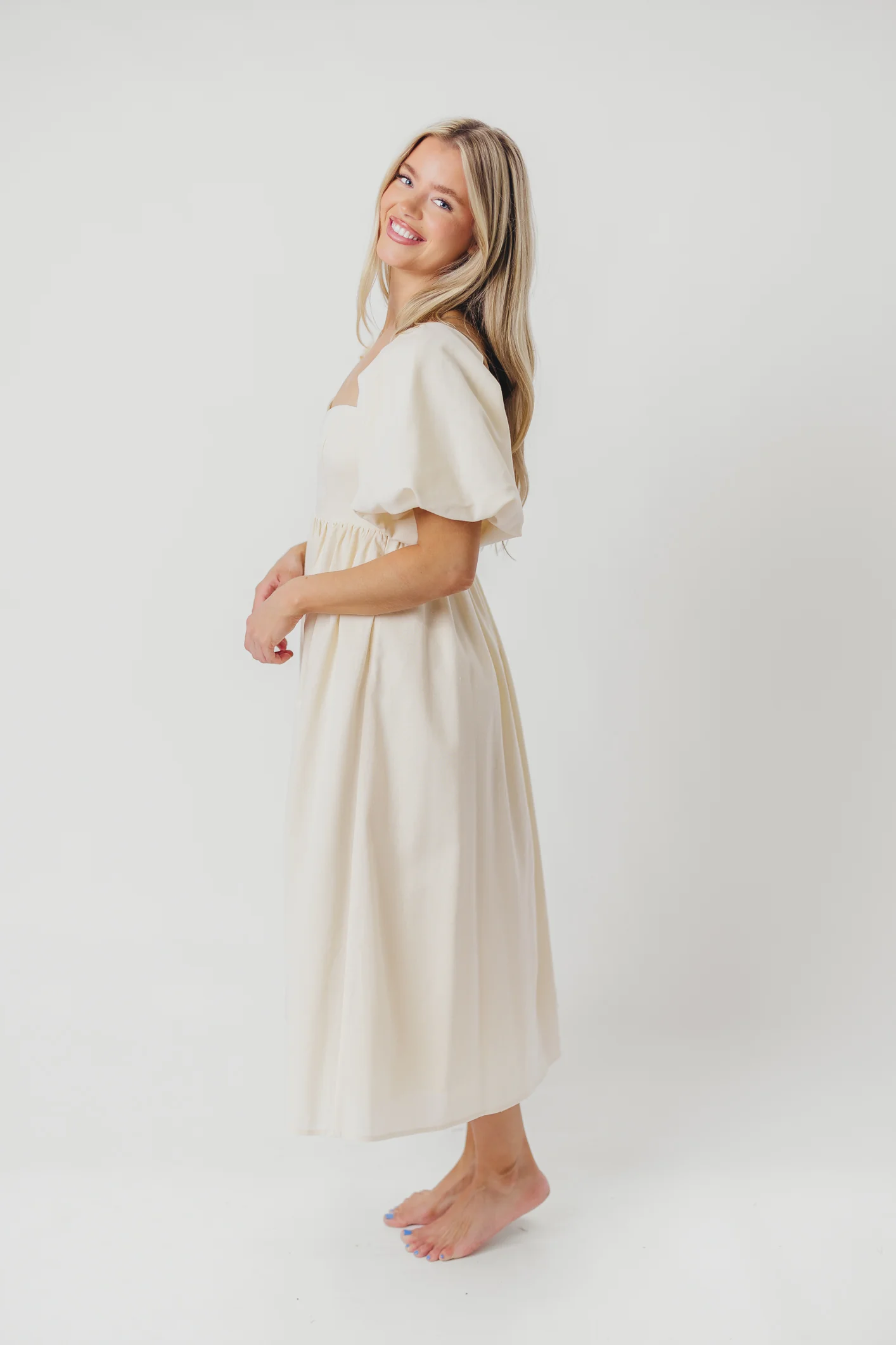 Hamilton Midi Dress in Ivory - Bump Friendly & Inclusive Sizing (S-2XL) - Image 13
