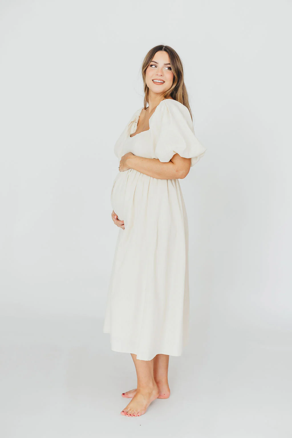 Hamilton Midi Dress in Ivory - Bump Friendly & Inclusive Sizing (S-2XL) - Image 17
