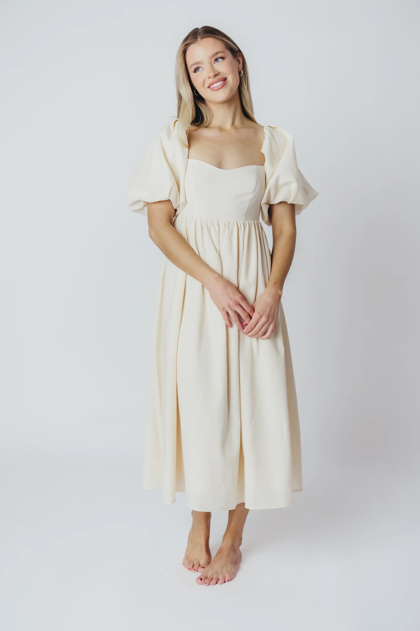 Hamilton Midi Dress in Ivory - Bump Friendly & Inclusive Sizing (S-2XL) - Image 23