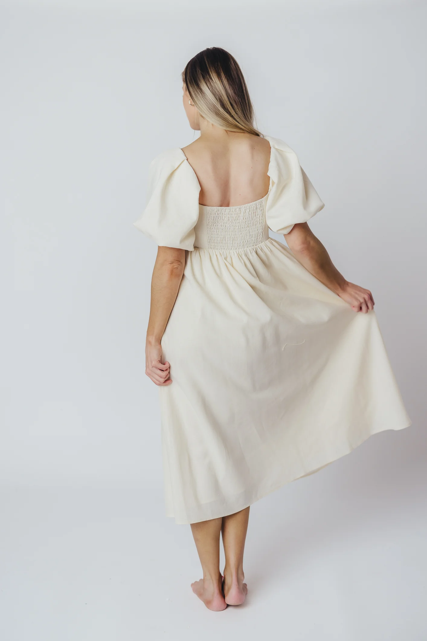 Hamilton Midi Dress in Ivory - Bump Friendly & Inclusive Sizing (S-2XL) - Image 25