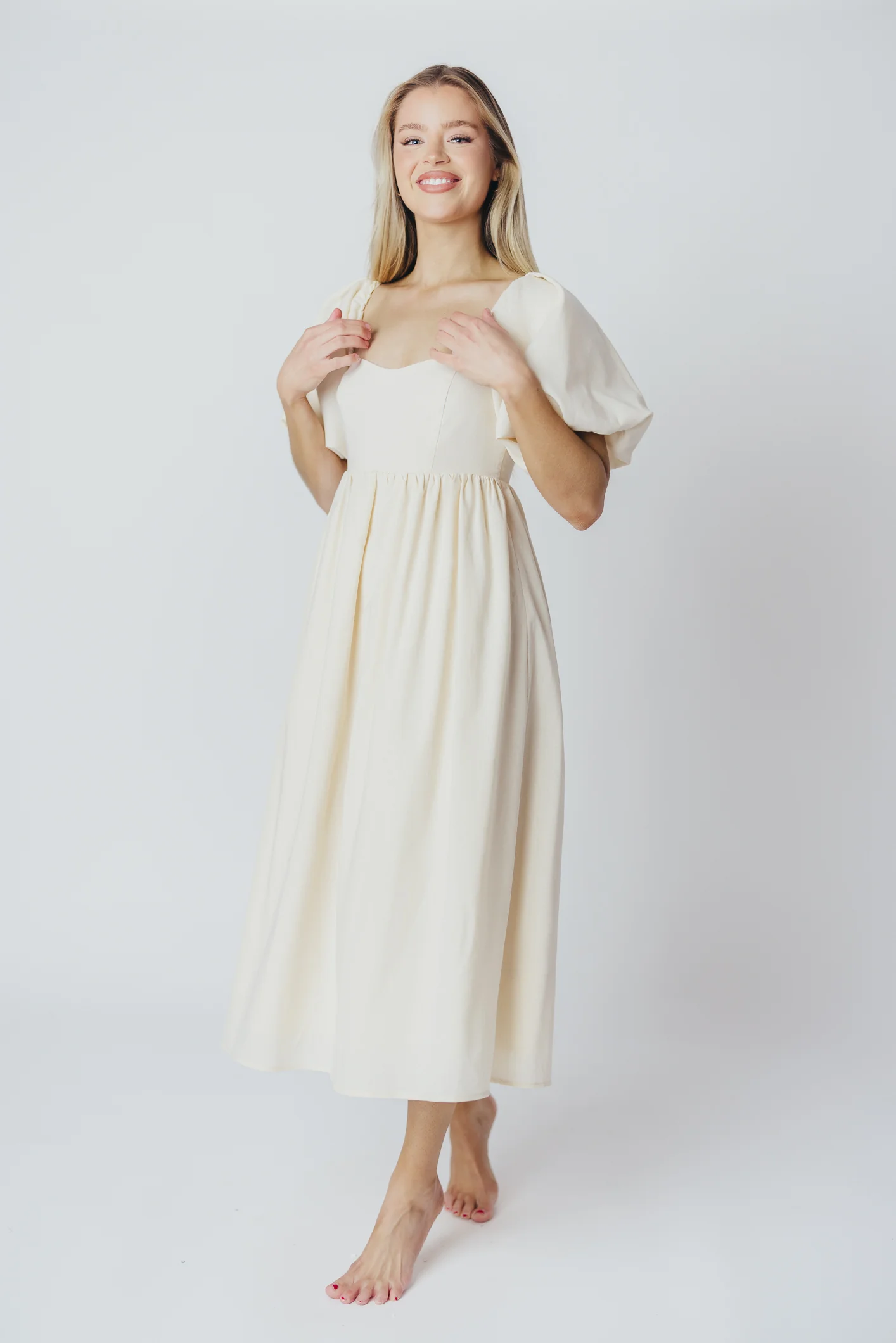 Hamilton Midi Dress in Ivory - Bump Friendly & Inclusive Sizing (S-2XL) - Image 27