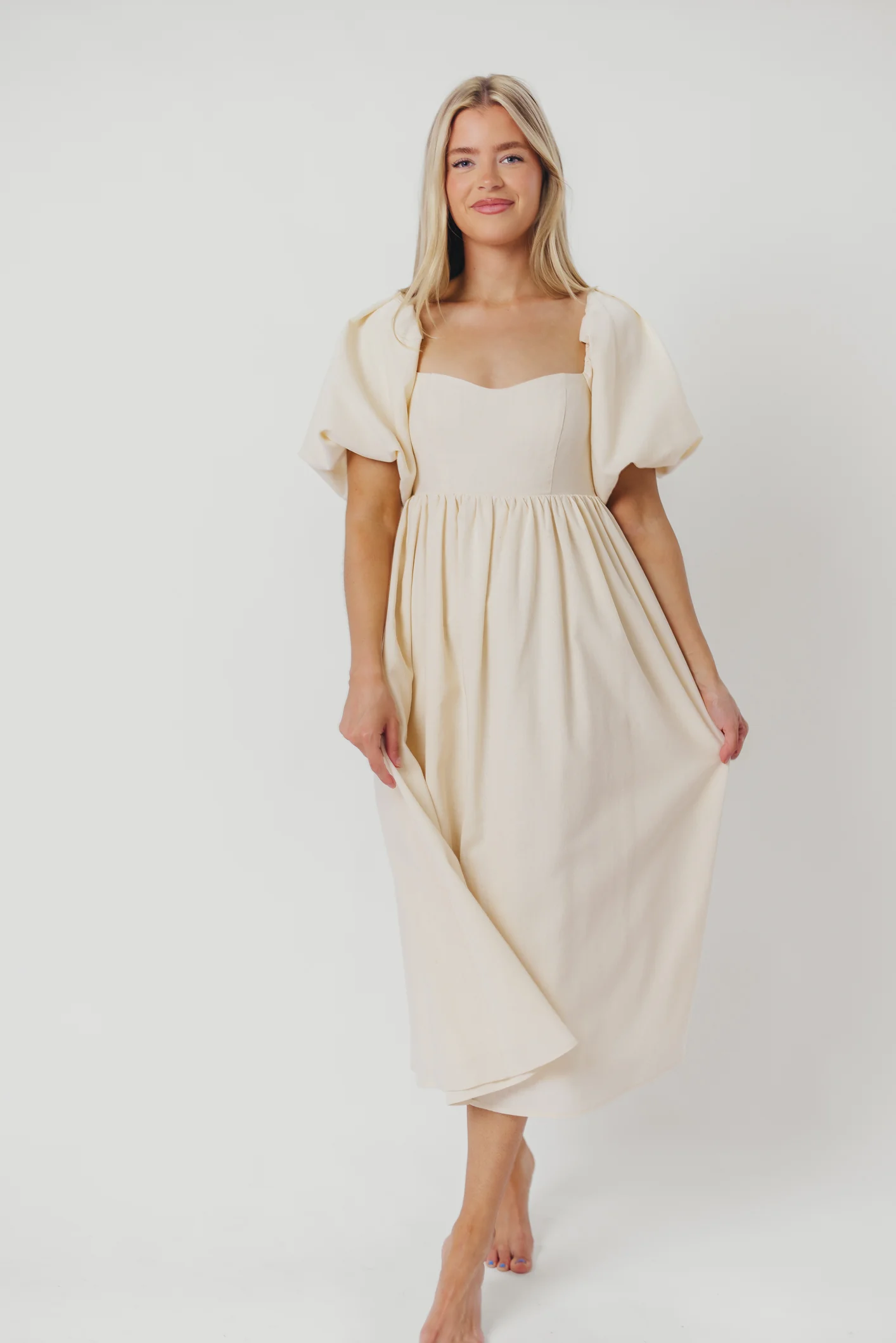 Hamilton Midi Dress in Ivory - Bump Friendly & Inclusive Sizing (S-2XL) - Image 29