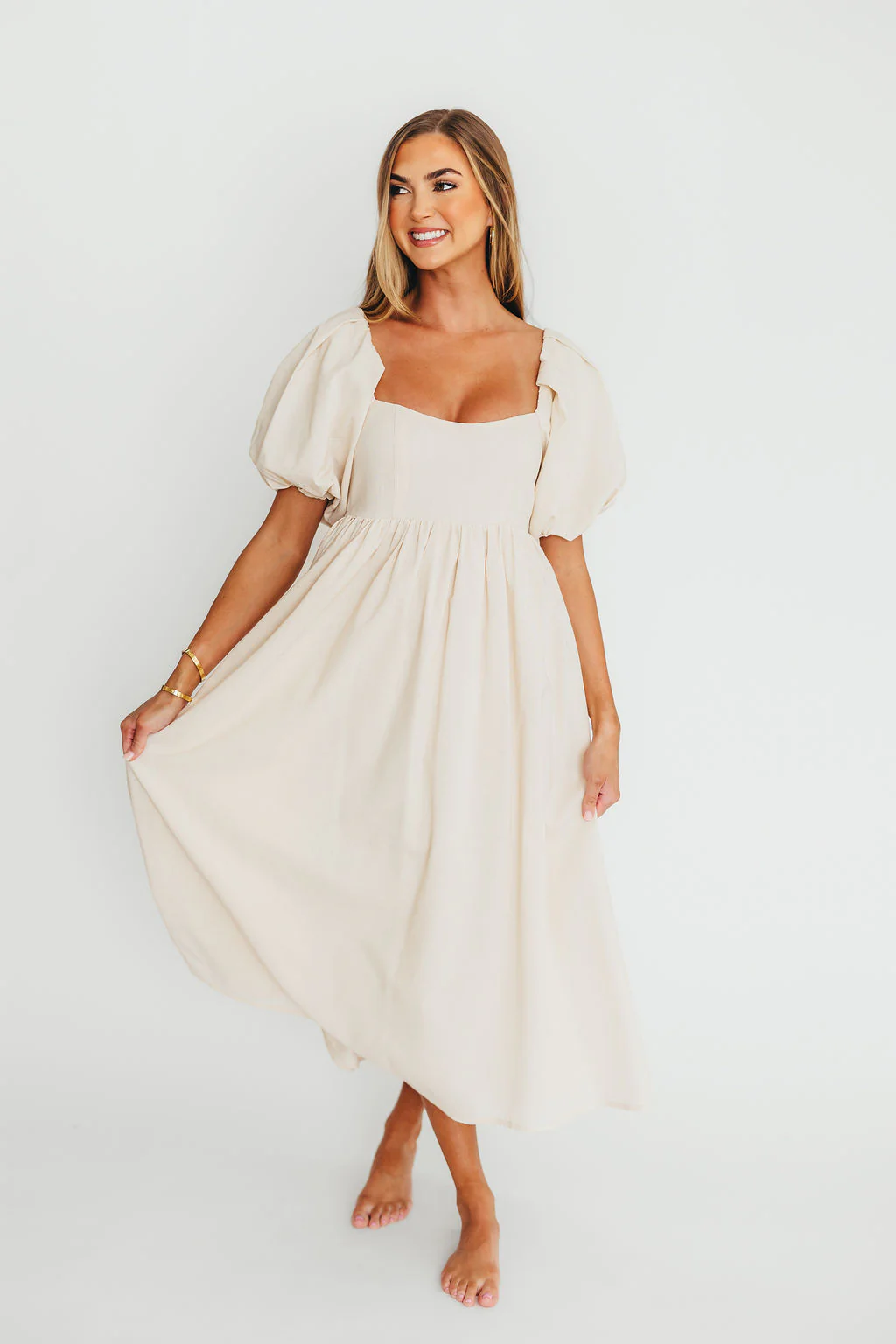 Hamilton Midi Dress in Ivory - Bump Friendly & Inclusive Sizing (S-2XL) - Image 3