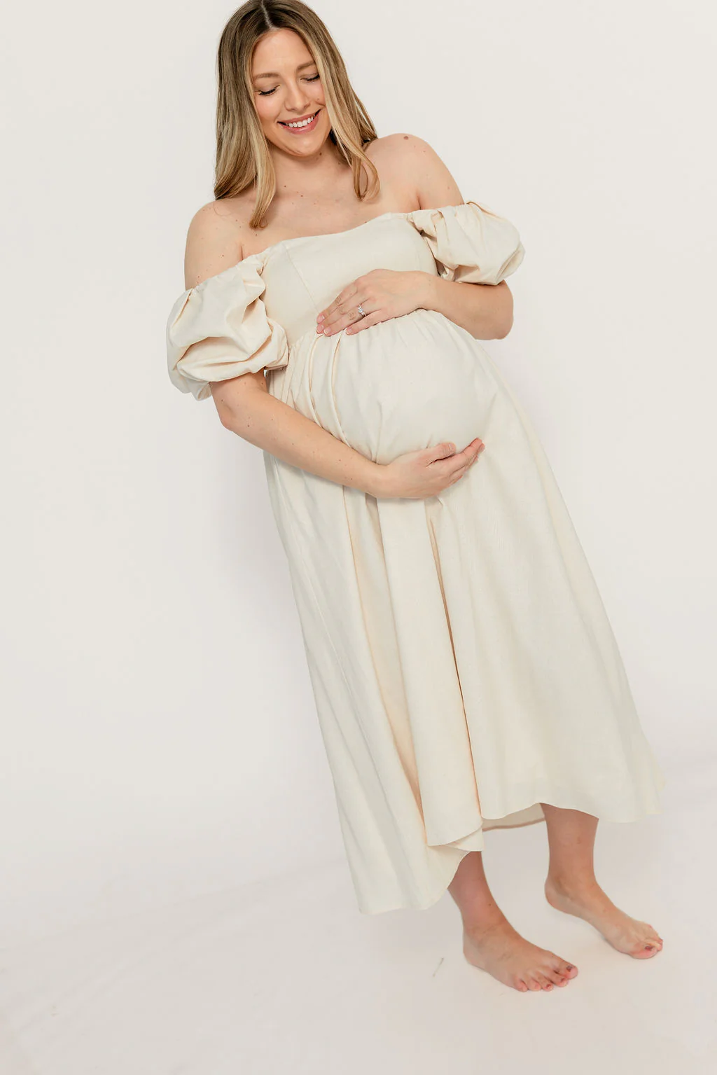 Hamilton Midi Dress in Ivory - Bump Friendly & Inclusive Sizing (S-2XL) - Image 36