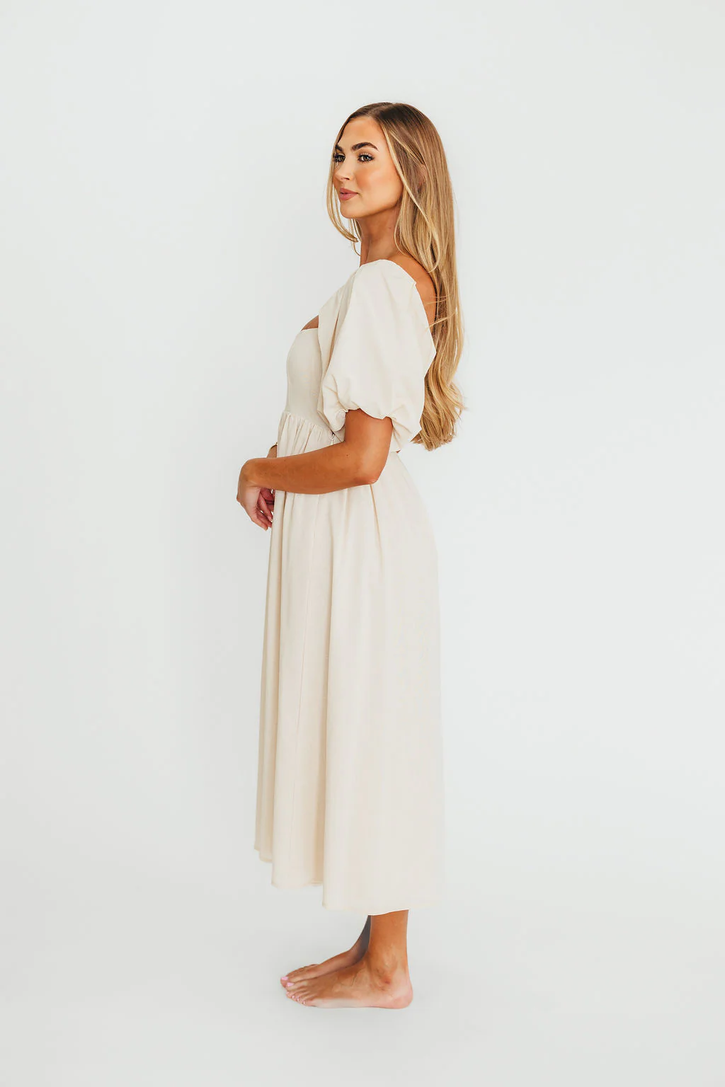 Hamilton Midi Dress in Ivory - Bump Friendly & Inclusive Sizing (S-2XL) - Image 4