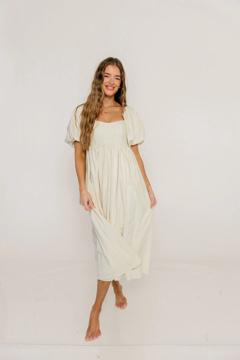 Hamilton Midi Dress in Ivory - Bump Friendly & Inclusive Sizing (S-2XL) - Image 40