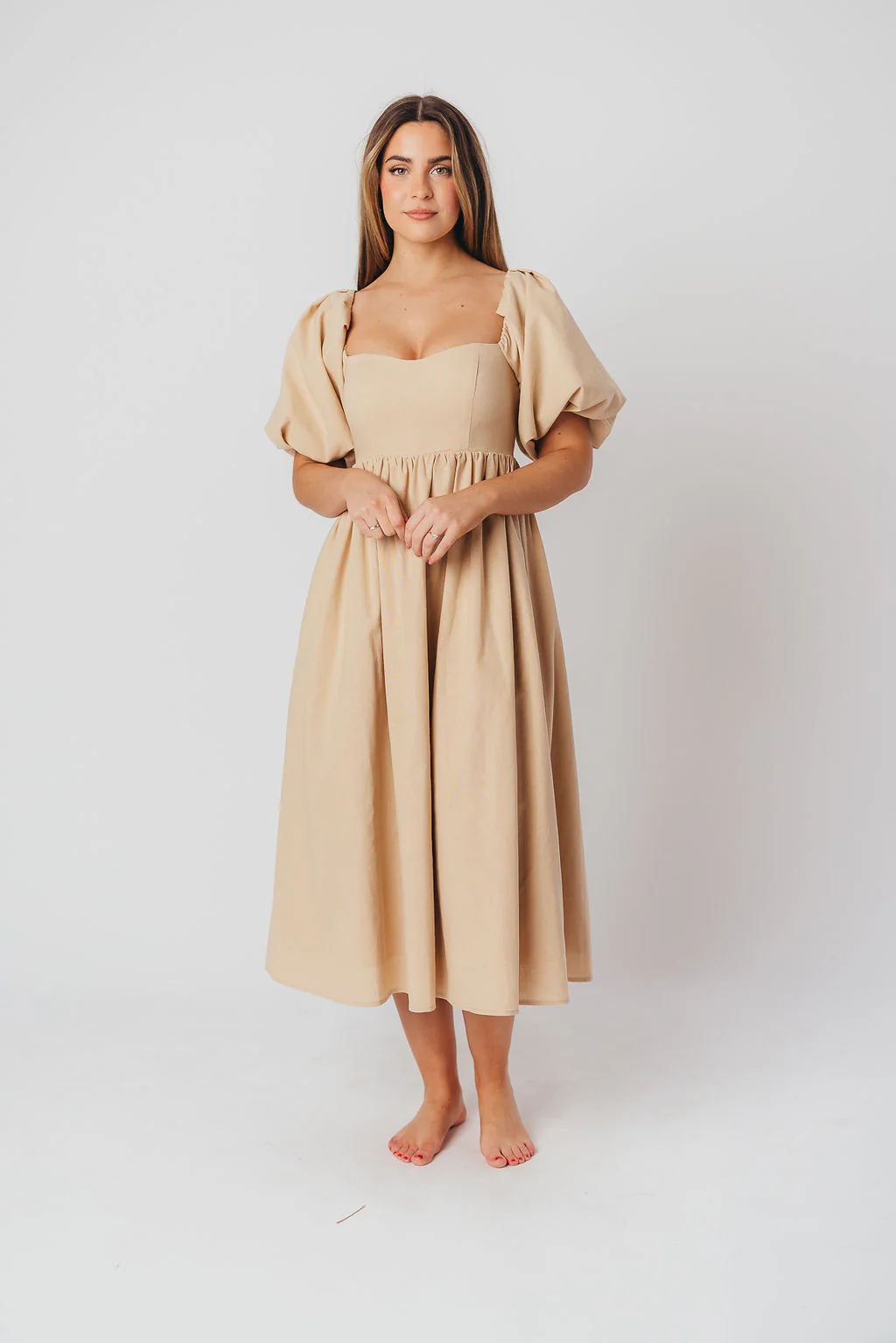 Hamilton Midi Dress in Taupe - Bump Friendly and Inclusive Sizing (S-2XL)