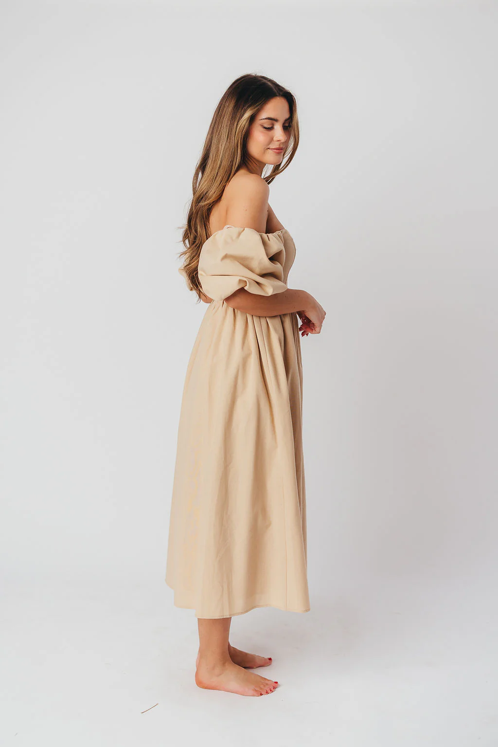 Hamilton Midi Dress in Taupe - Bump Friendly and Inclusive Sizing (S-2XL) - Image 10
