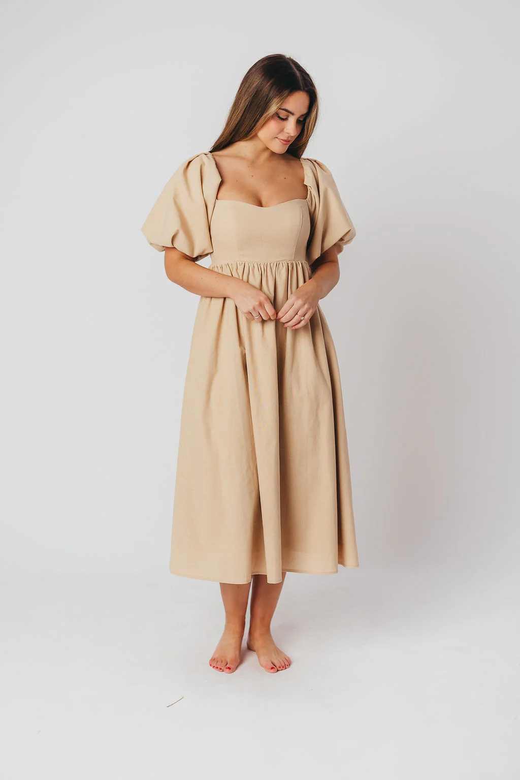 Hamilton Midi Dress in Taupe - Bump Friendly and Inclusive Sizing (S-2XL) - Image 11
