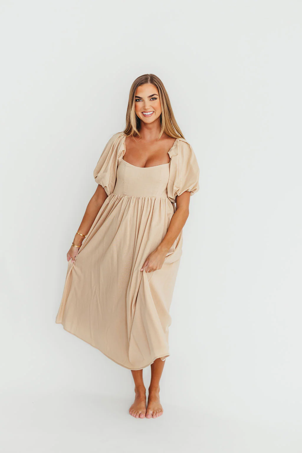 Hamilton Midi Dress in Taupe - Bump Friendly and Inclusive Sizing (S-2XL) - Image 12