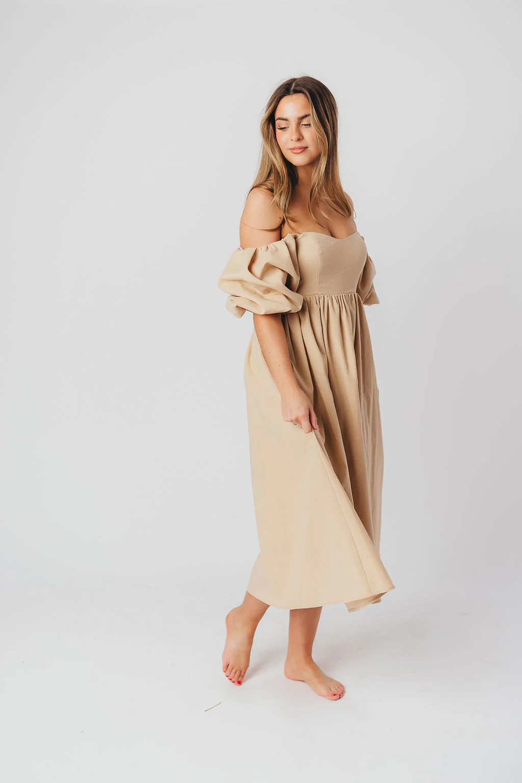 Hamilton Midi Dress in Taupe - Bump Friendly and Inclusive Sizing (S-2XL) - Image 2