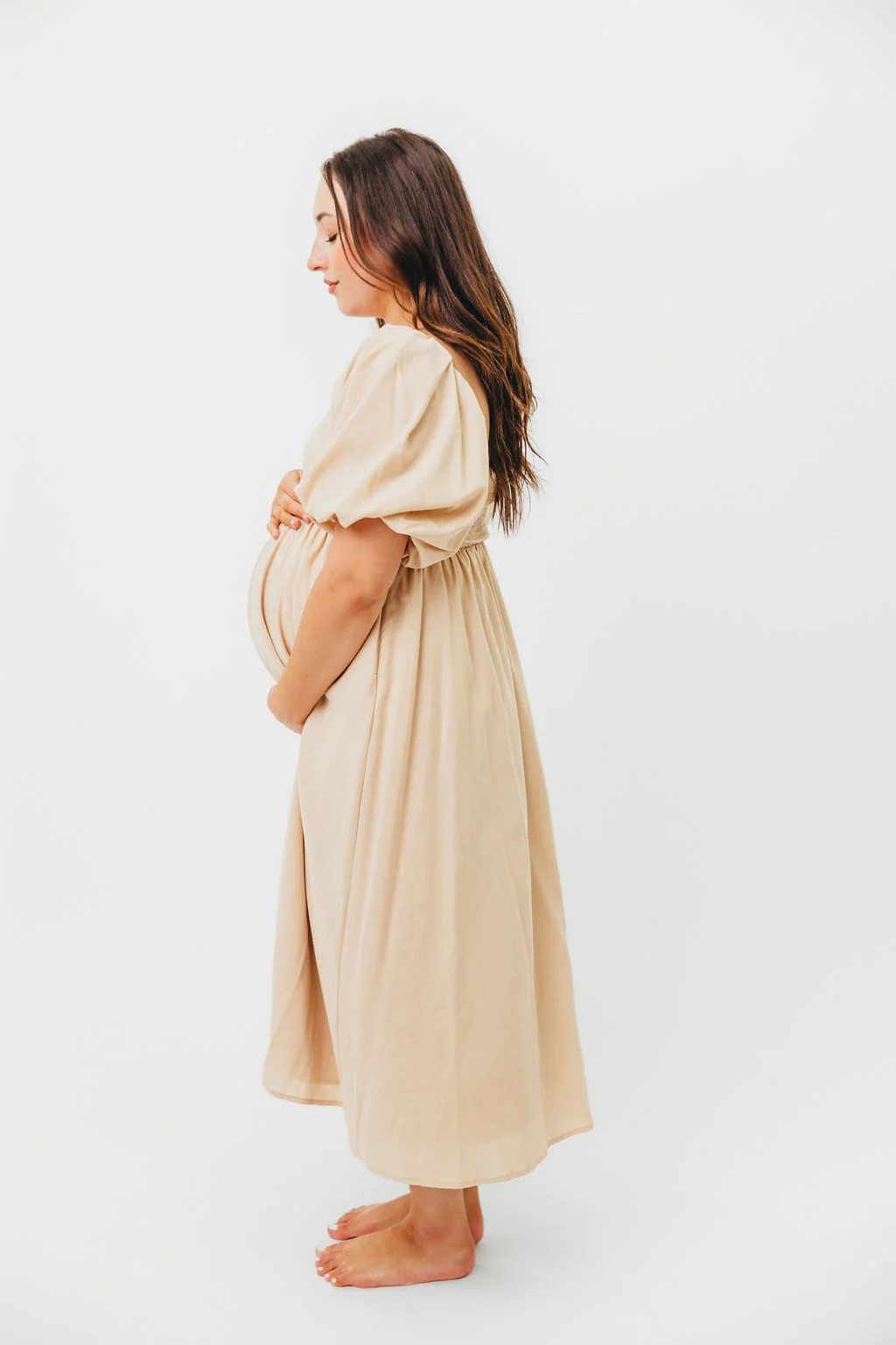 Hamilton Midi Dress in Taupe - Bump Friendly and Inclusive Sizing (S-2XL) - Image 4