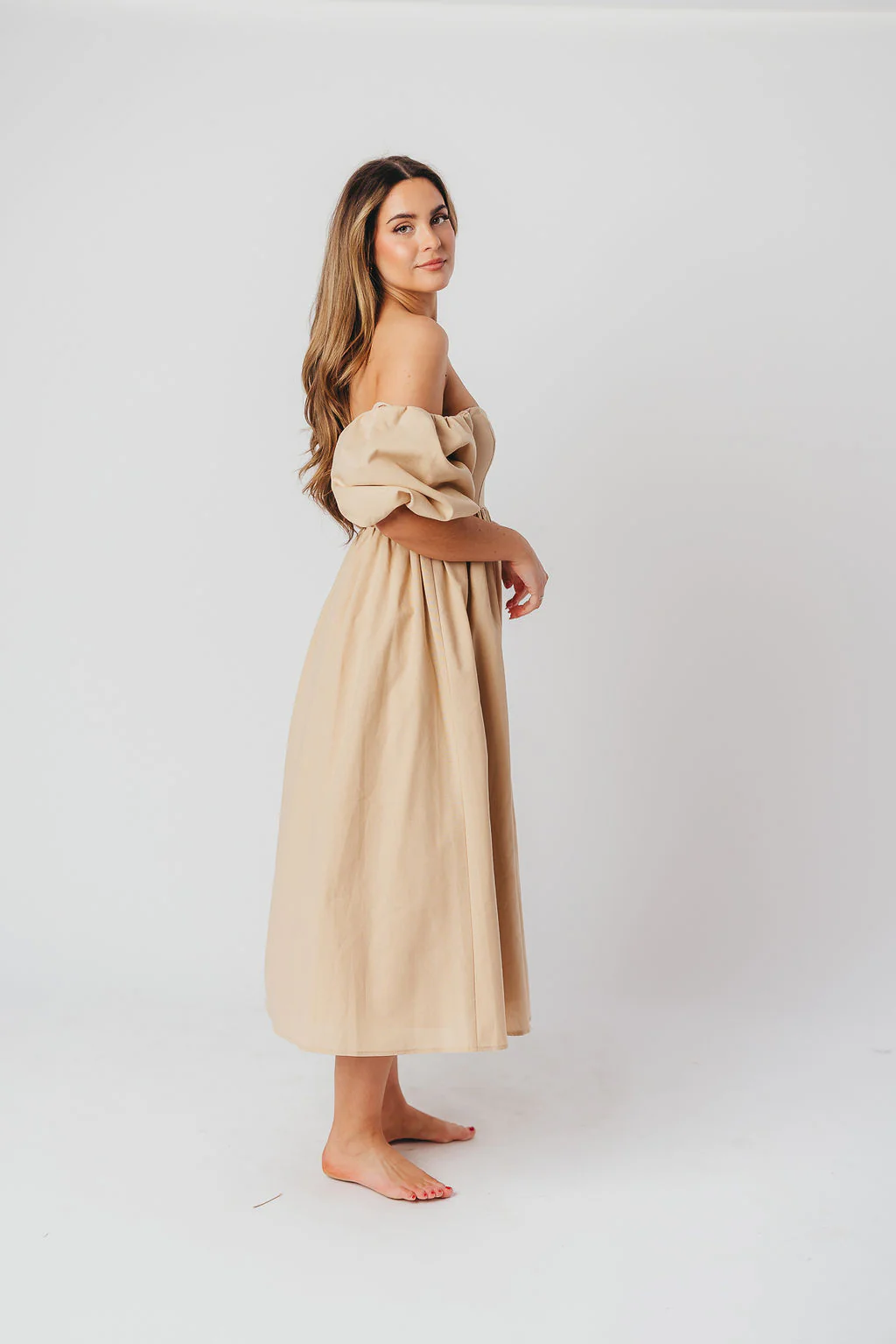 Hamilton Midi Dress in Taupe - Bump Friendly and Inclusive Sizing (S-2XL) - Image 5
