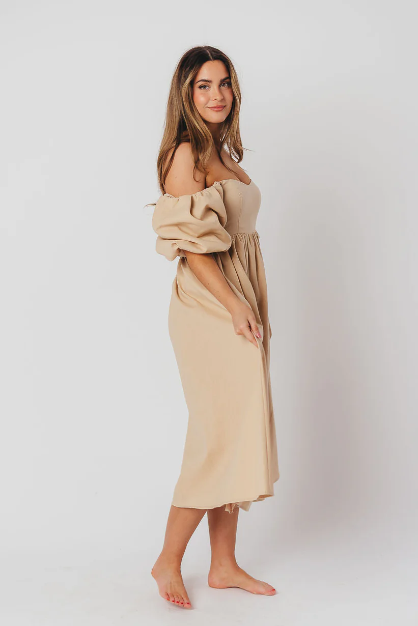 Hamilton Midi Dress in Taupe - Bump Friendly and Inclusive Sizing (S-2XL) - Image 7