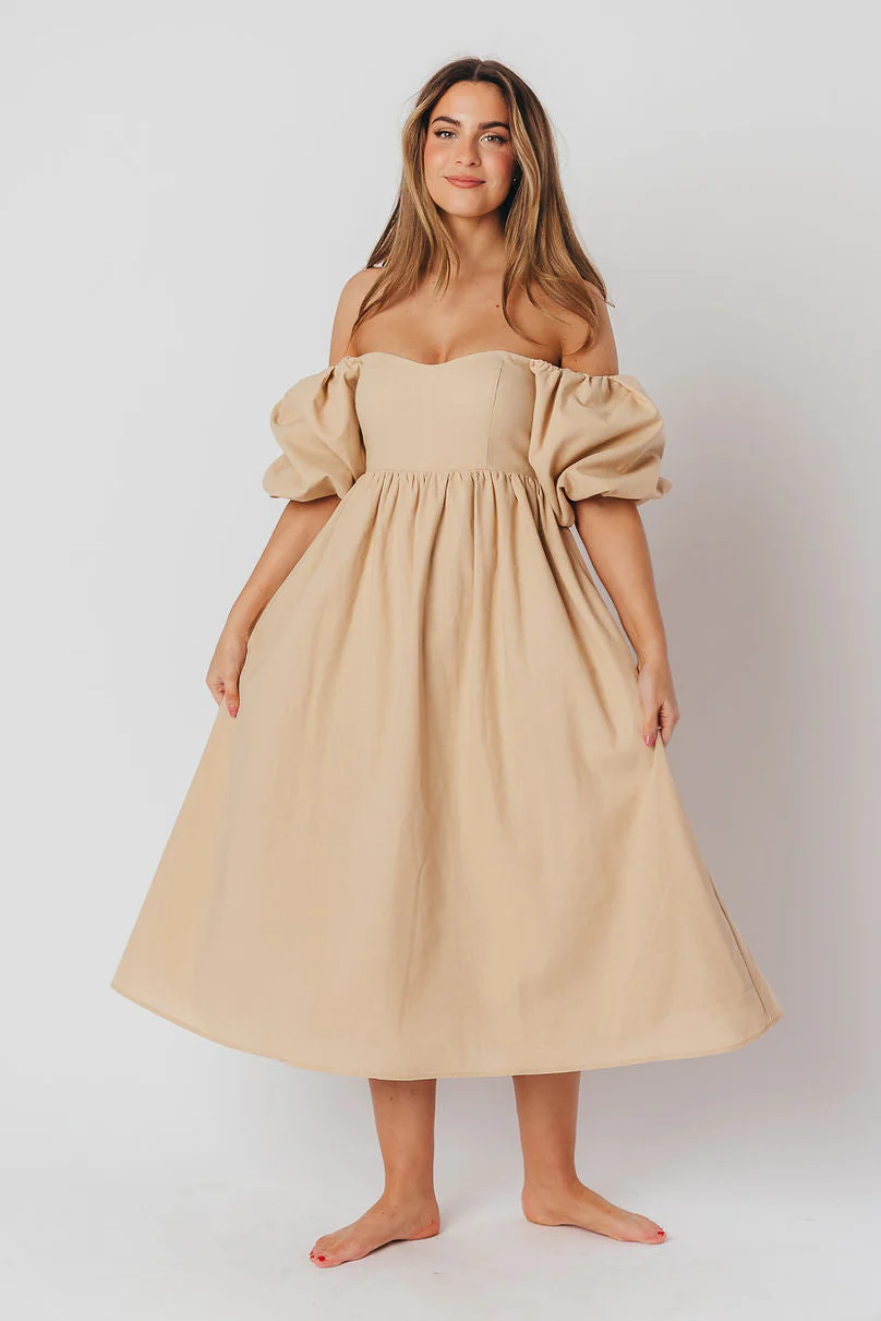 Hamilton Midi Dress in Taupe - Bump Friendly and Inclusive Sizing (S-2XL) - Image 8
