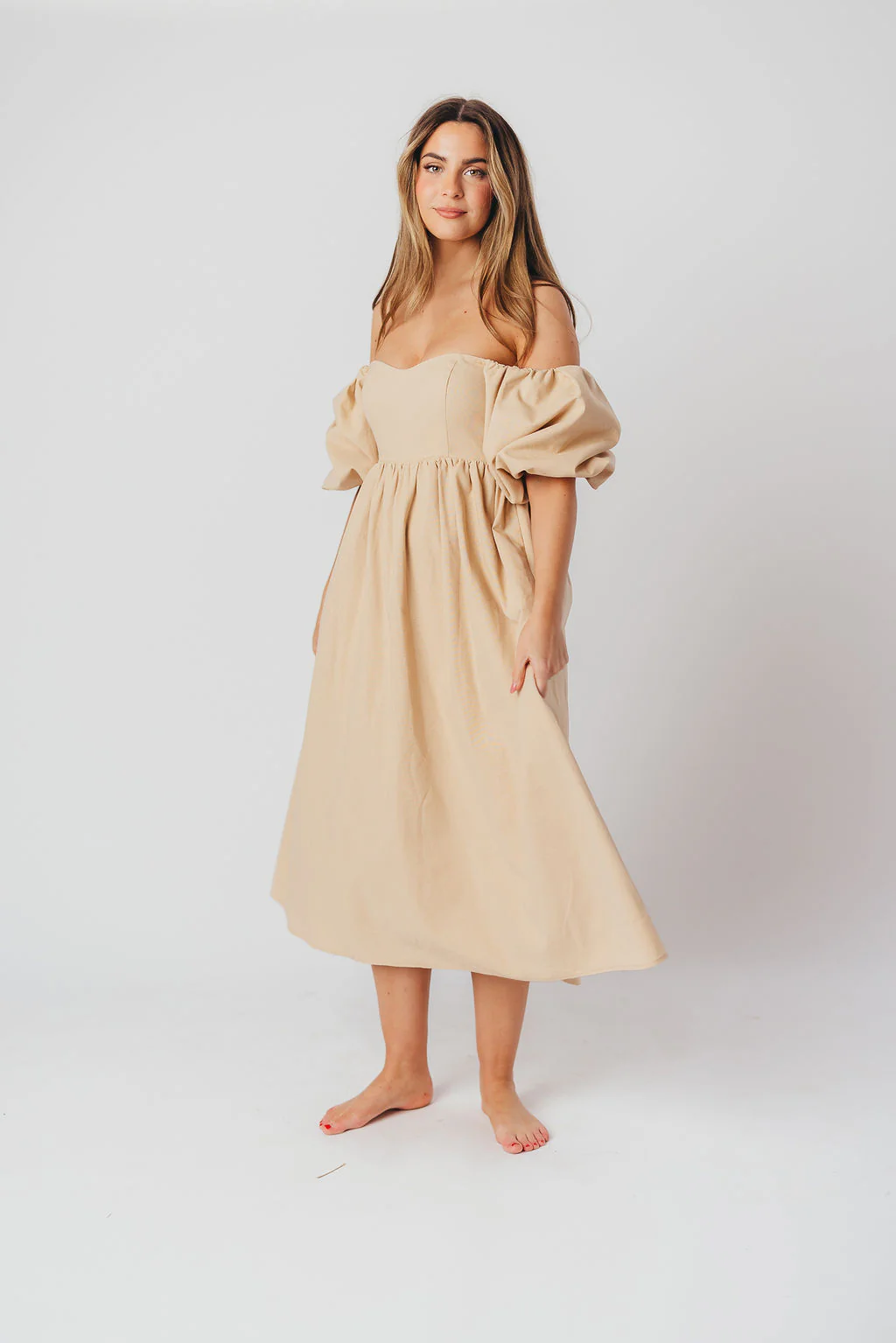 Hamilton Midi Dress in Taupe - Bump Friendly and Inclusive Sizing (S-2XL) - Image 9