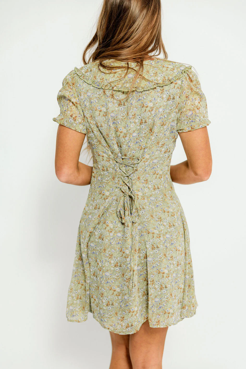 Samantha Floral Doll Collar Mini Dress in Fern - Image 12