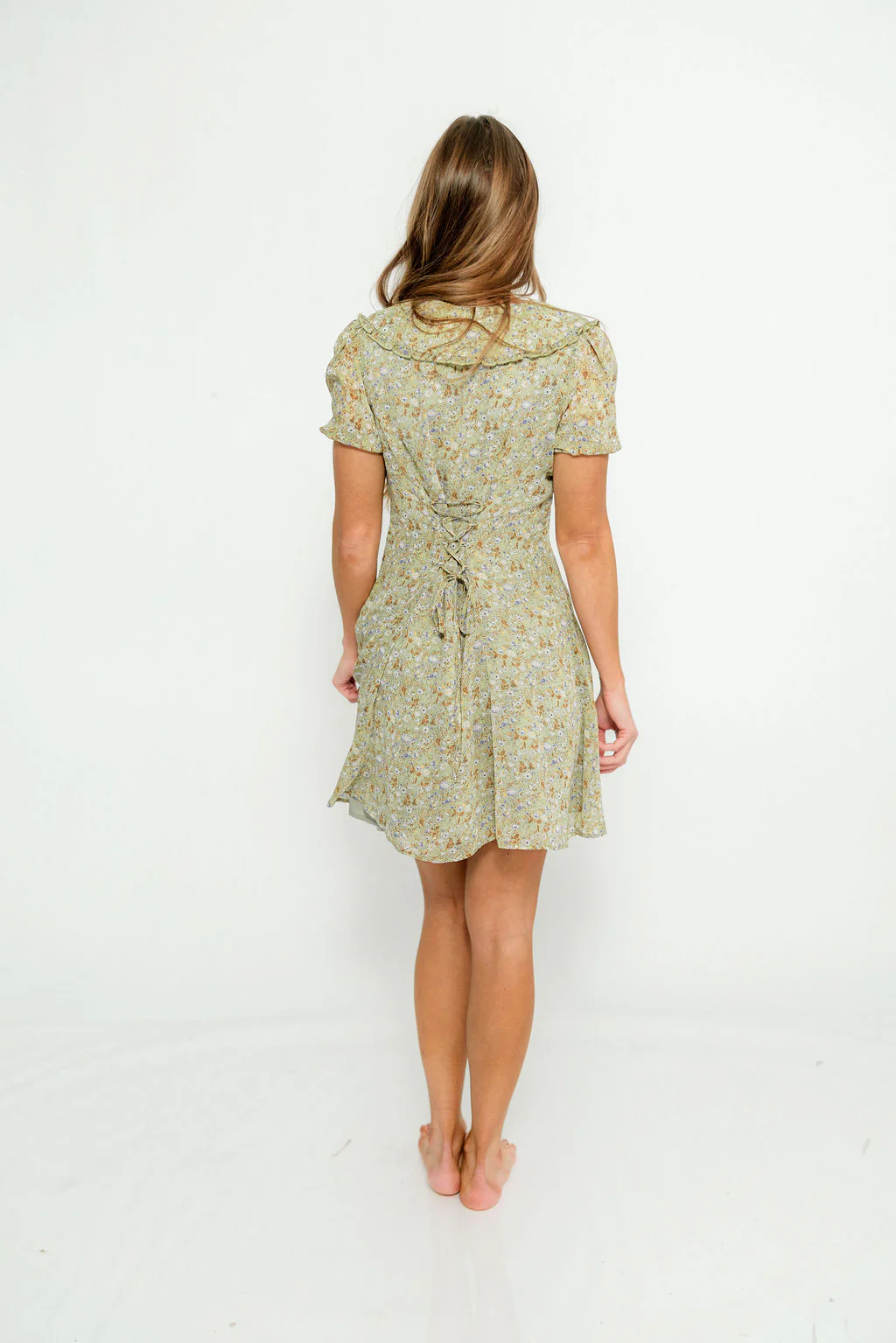 Samantha Floral Doll Collar Mini Dress in Fern - Image 13