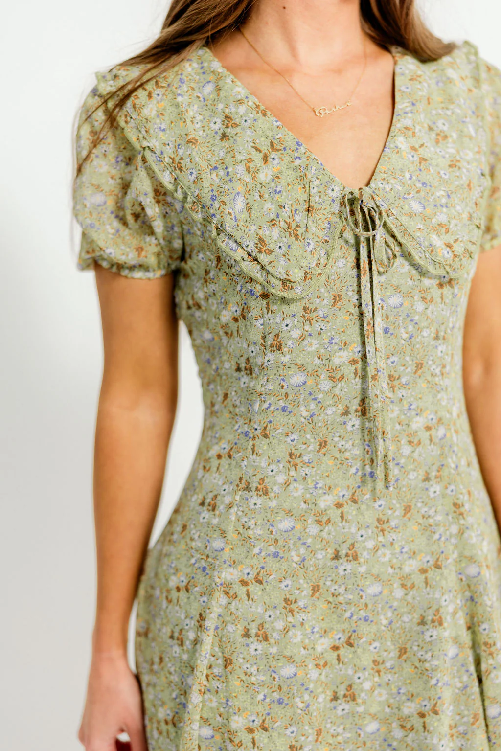 Samantha Floral Doll Collar Mini Dress in Fern - Image 3