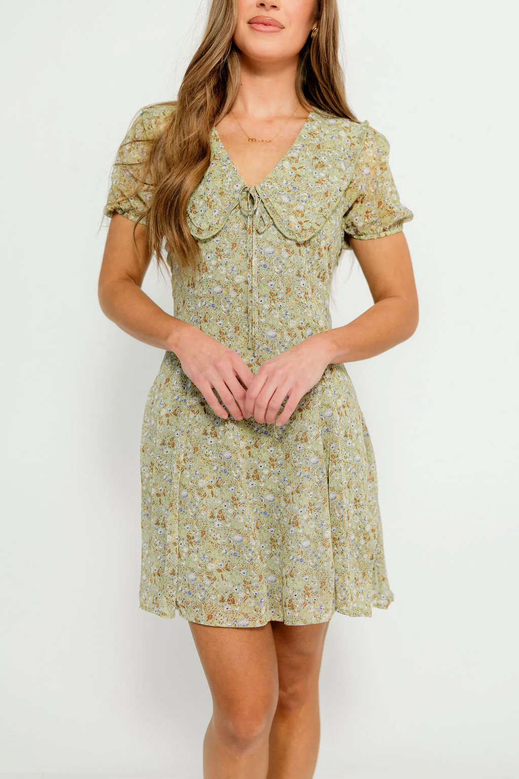 Samantha Floral Doll Collar Mini Dress in Fern - Image 8