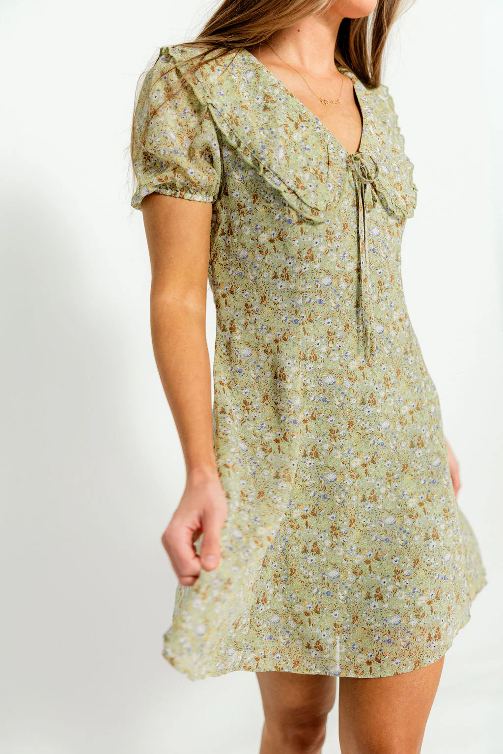 Samantha Floral Doll Collar Mini Dress in Fern - Image 9